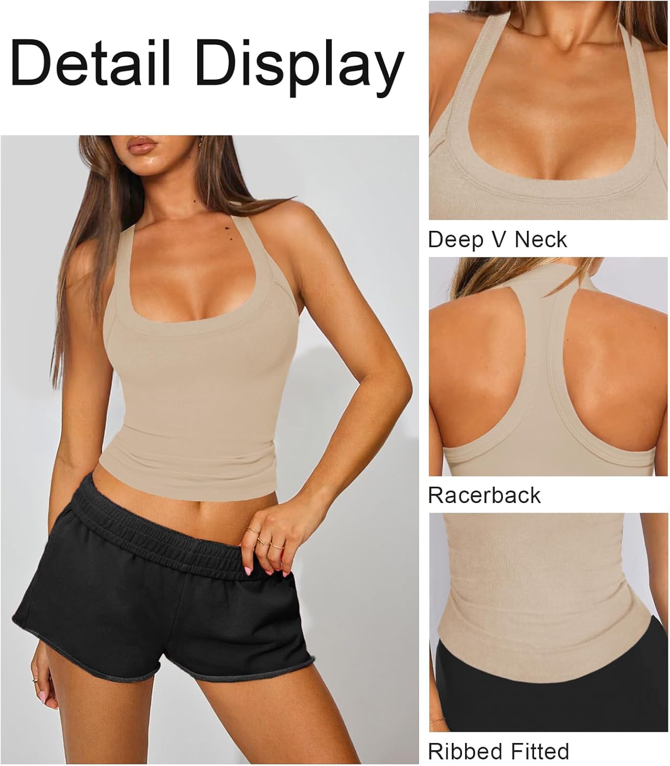 Womens Halter Top Deep Scoop Neck Low Cut Racerback Tank Top for Women Workout Ribbed Knit Fitted Sleeveless Cami Shirt - Image 4
