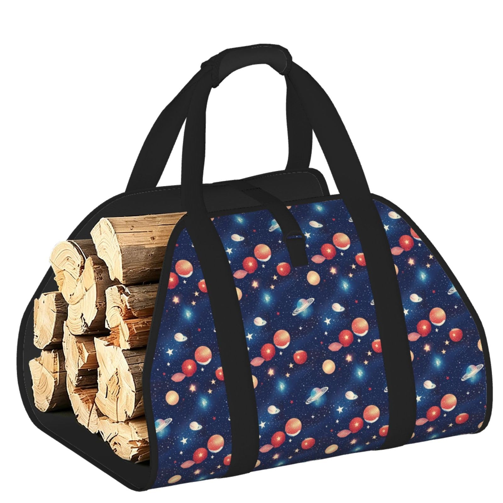 Ayyqwe Black Starry Sky Universe Space Print Firewood Bag Wood Waterproof Versatile Camping Picnic Storage Daily Home
