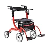 Drive Medical Nitro Duel Function Foldable Rollator Walker and Wheelchair for Seniors, Adults, and Disabled - Hand Activated Brakes and Back Support - Red