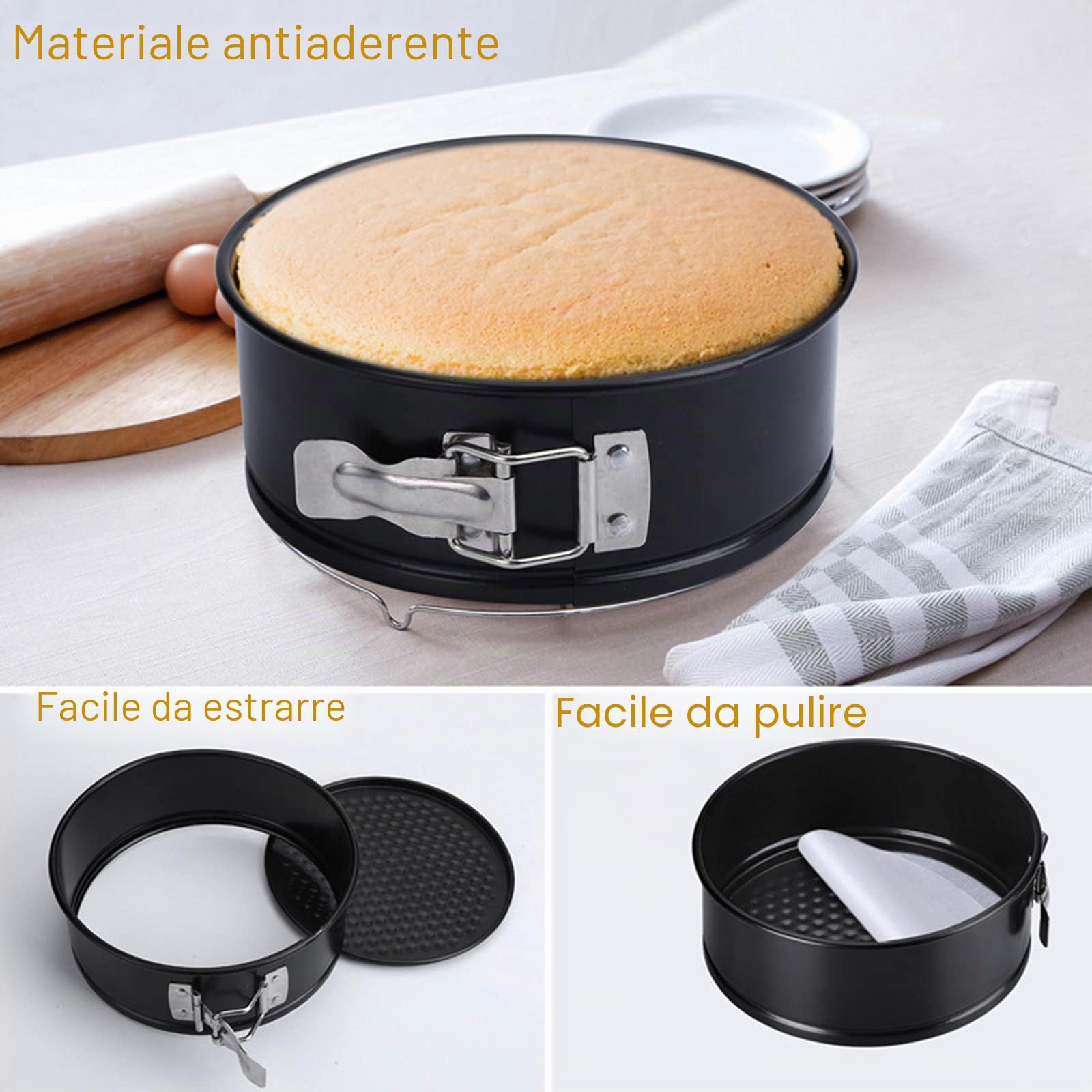 Amzeeniu Stampo per cerniera, set di 4 12/18/22/26 cm, stampo per torta rotondo professionale e utensili da cucina, fondo rimovibile antiaderente Leakproof regolabile il set, pizza e quichesacciaio al
