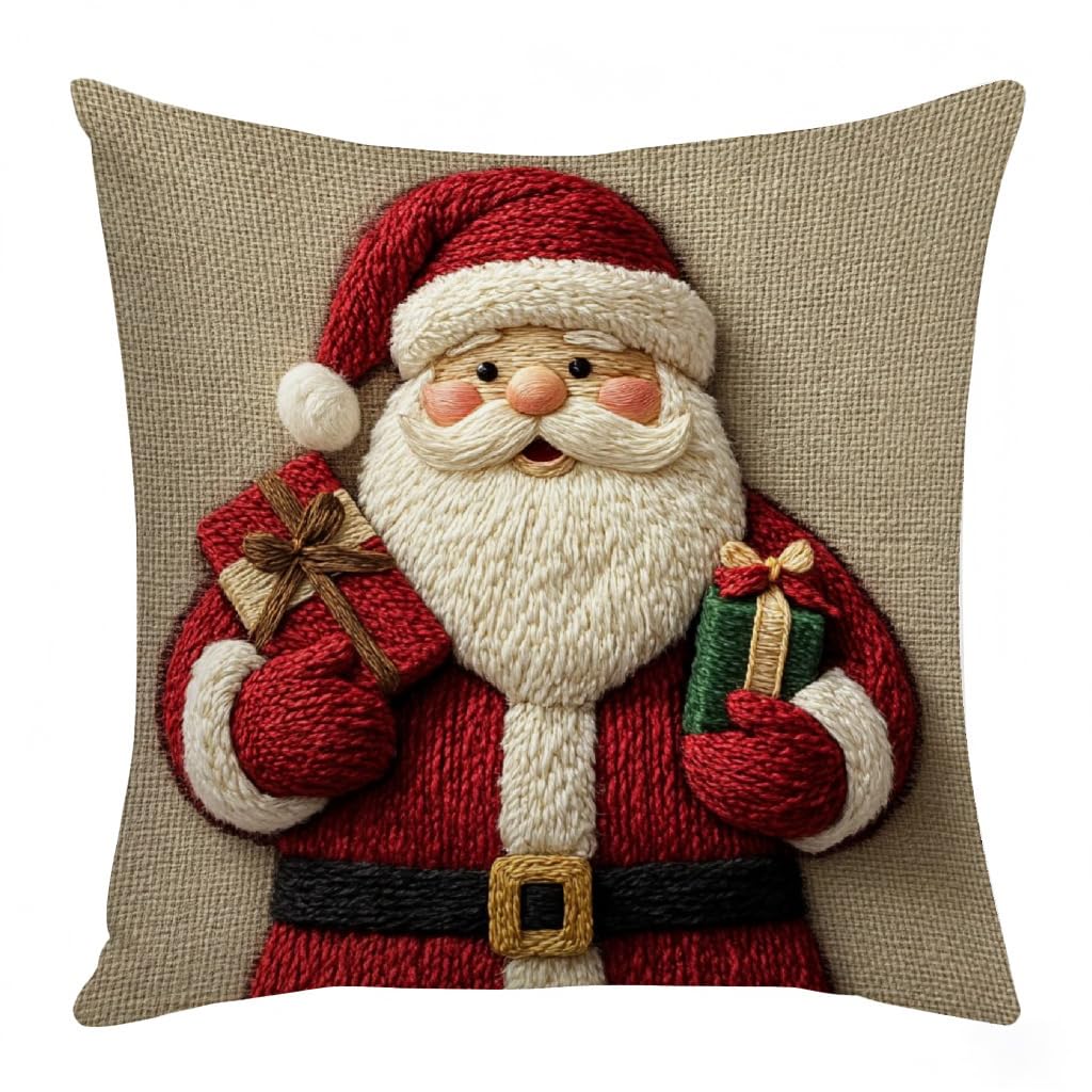 Kouamor B 4 Styles Christmas Cushion Covers 45 X 45, Linen Xmas Pillow Cases, Santa Snowman Deer Throw Pillow Covers, Christmas Sofa Cushions, For Christma Decorations Home Party Edroom Living Room (B)