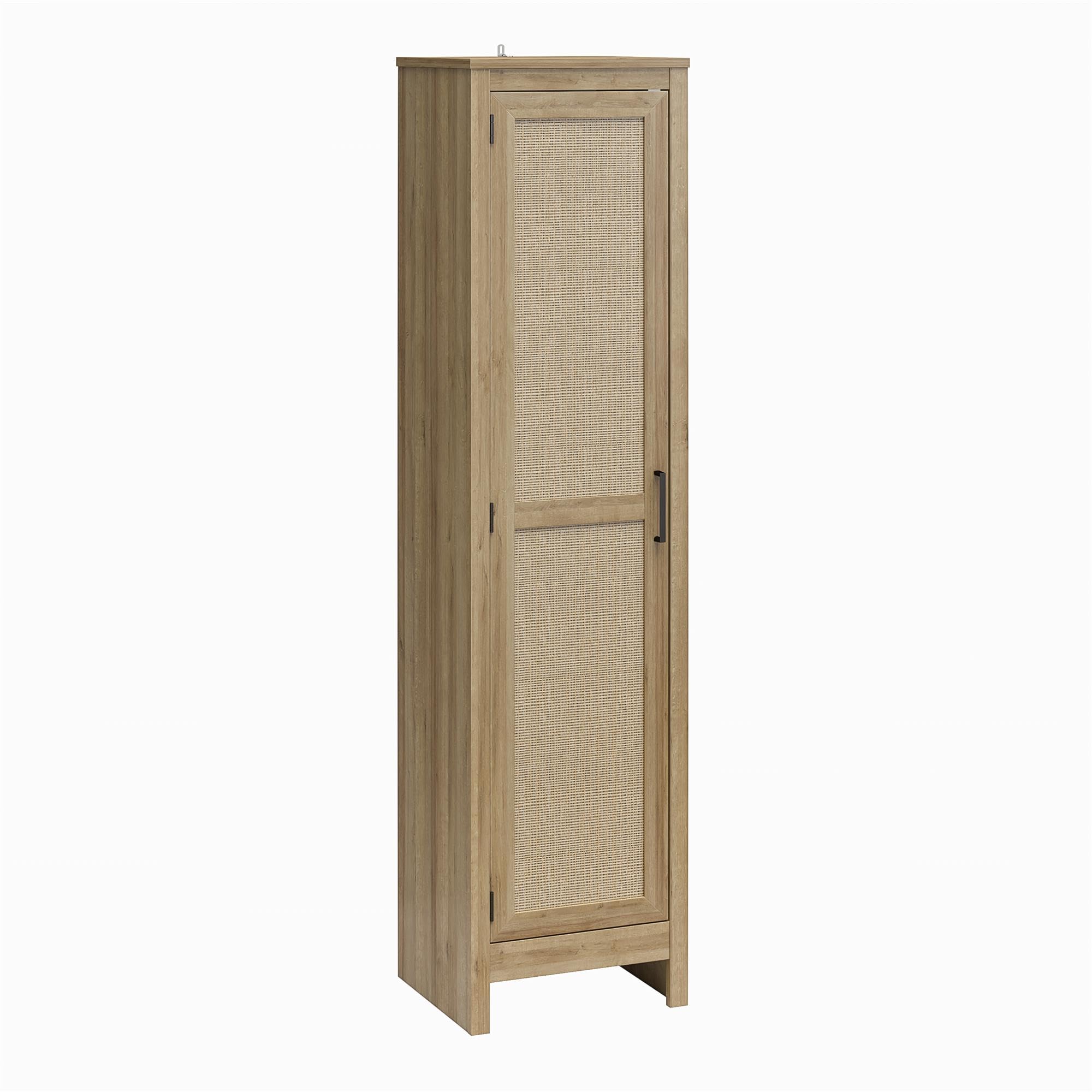 Ameriwood Home Wimberly Tall 1-Door Cabinet, Natural with Faux Rattan