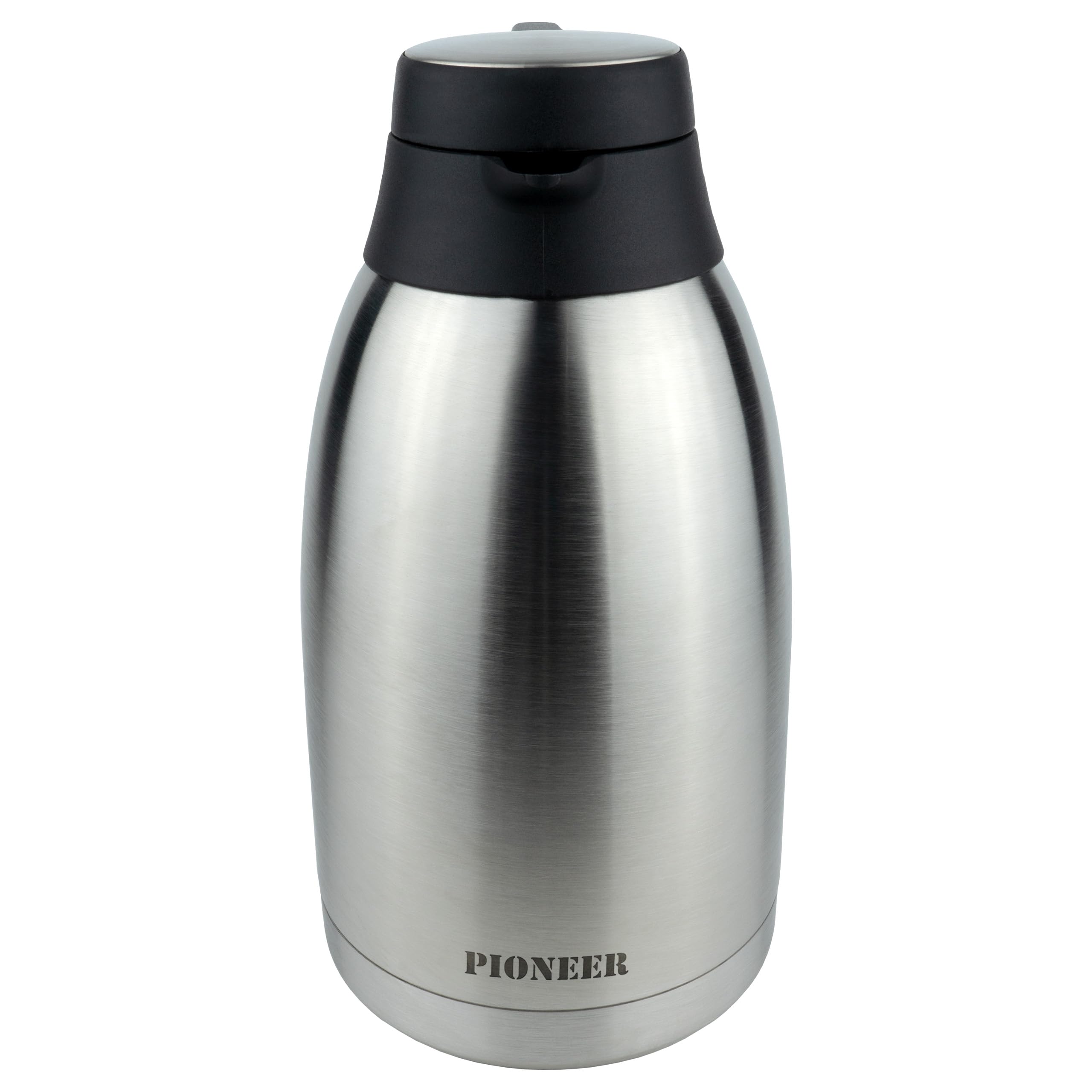 Pioneer Caraffa per caffè sottovuoto, acciaio inossidabile, finitura satinata, coperchio piatto in acciaio inossidabile, 2 litri