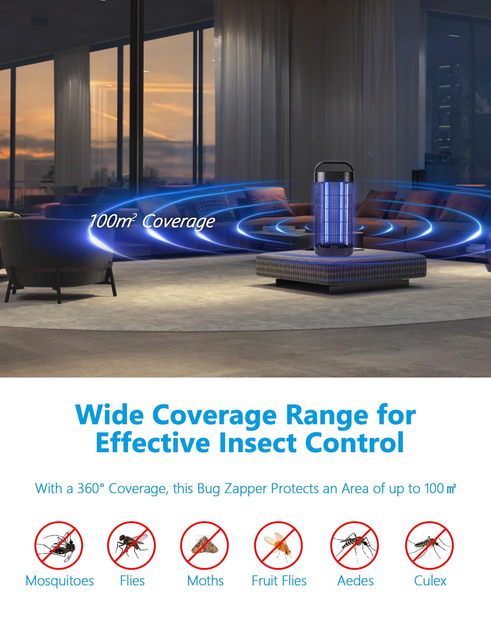Insektenvernichter Elektrisch 22W - UV Mückenlampe für Innenräume, Effektive Insektenfalle für Schlafzimmer, Küche und Büro, 100 m² Wirkungsbereich (Schwarz) (Packung mit 2)