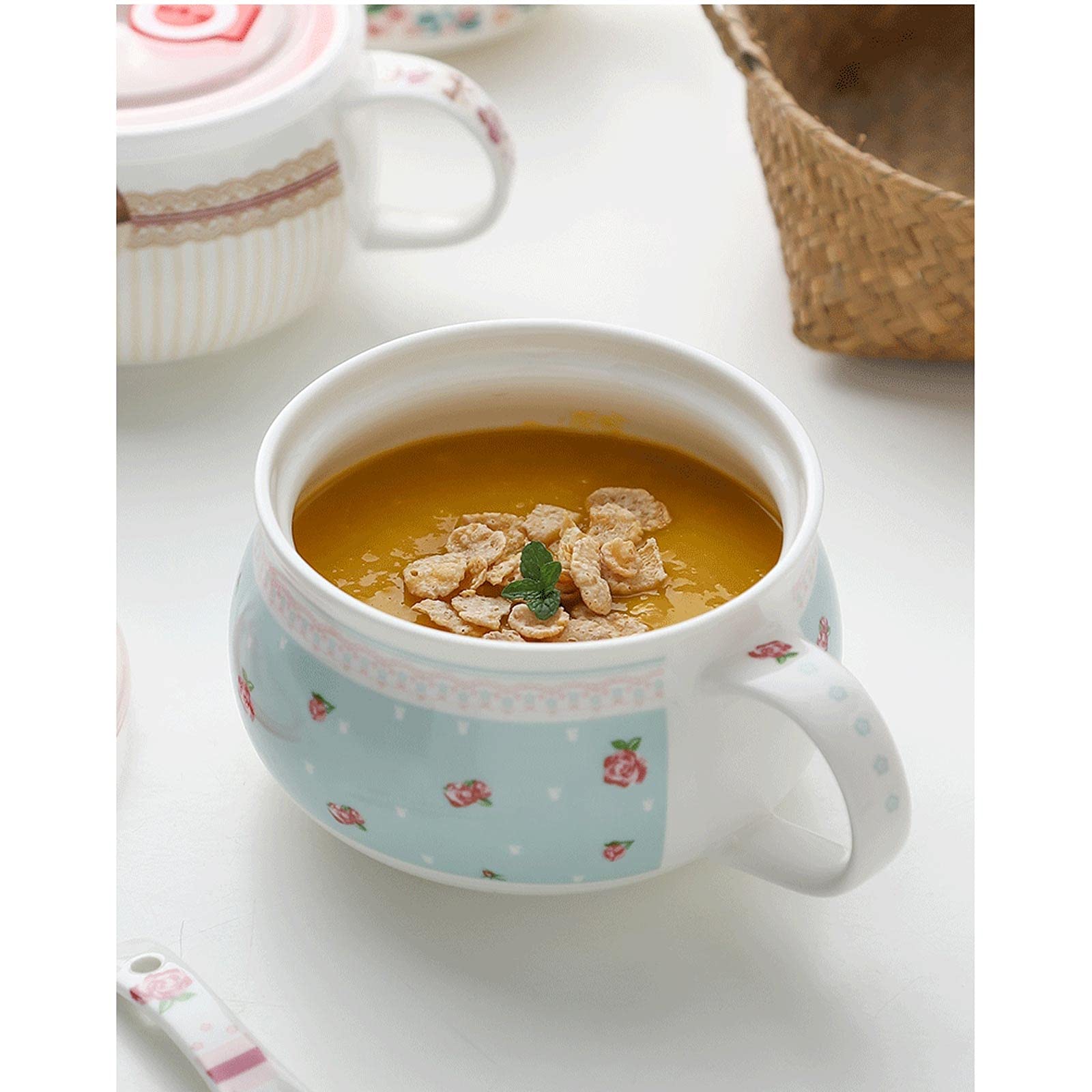 Suppenschalen Hohe Kapazitätssuppenschüsseln mit Griffen - Instant Nudelschale - für Tortilla-Suppe, Haferflocken, Getreide, Hühnerkuchen, Rindfleischeintopf, Chowder - Set von 4 Suppentassen