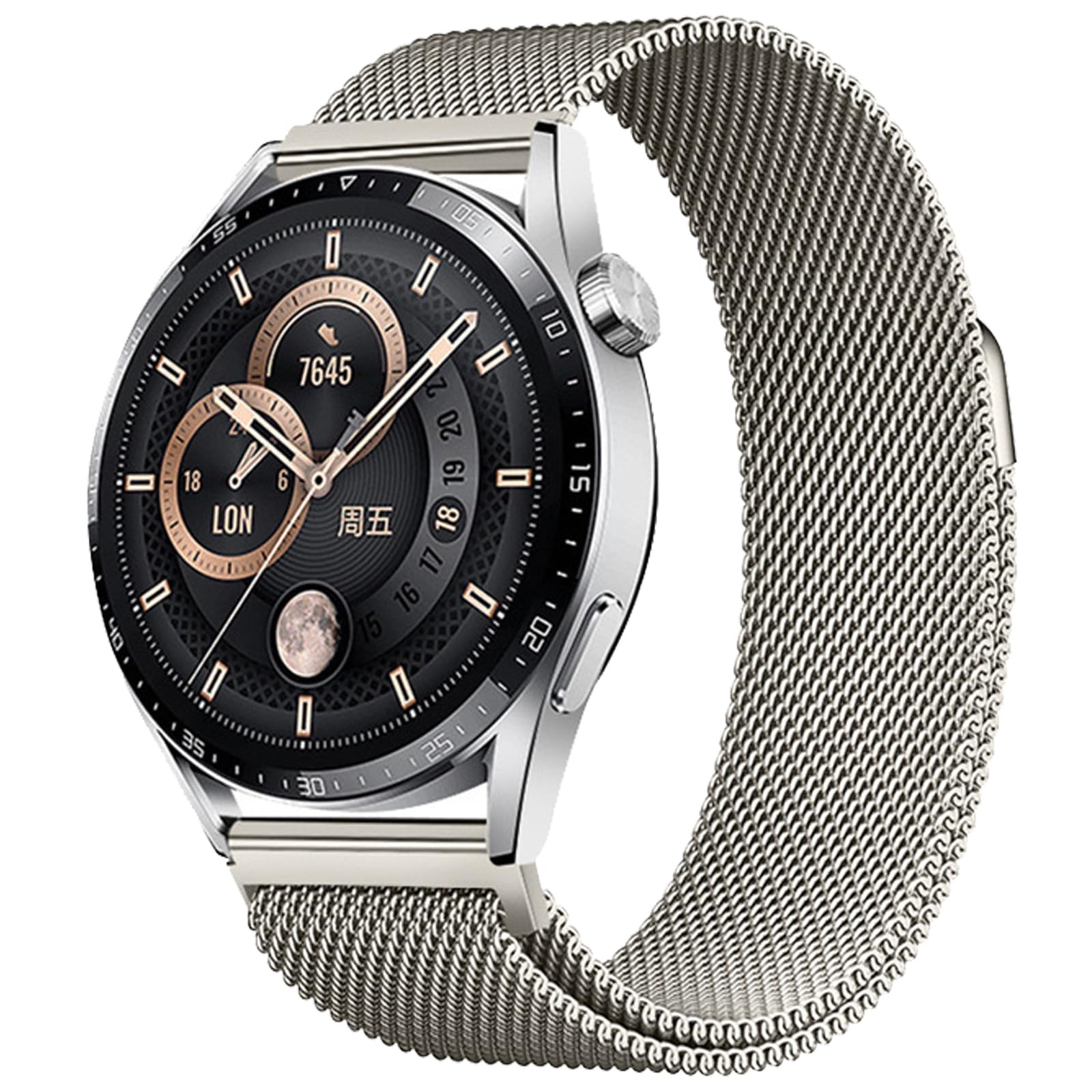 Huawei GT5/GT4/Watch 3 Pro用竹バックル付き22mmステンレススチール製 