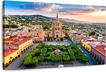 ElephantStock - San Miguel De Allende Mexico Wall Art - Horizontal Canvas Wall Art - Living Room Wall Decor - Photography Places Canvas Art - Gray And Blue Decor - 51" x 34"