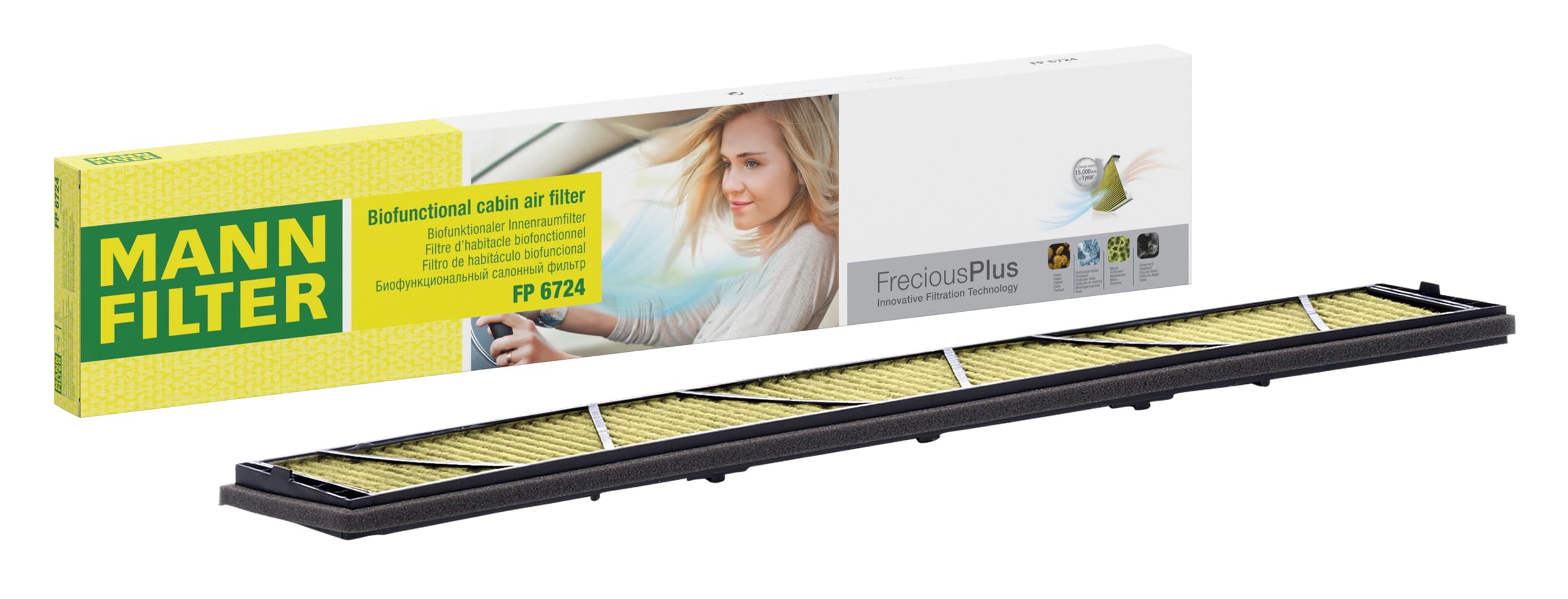 MANN-FILTER FP 6724 Cabin Air Filter - FreciousPlus Biofunctional Pollen Filter - for Cars + Transporters