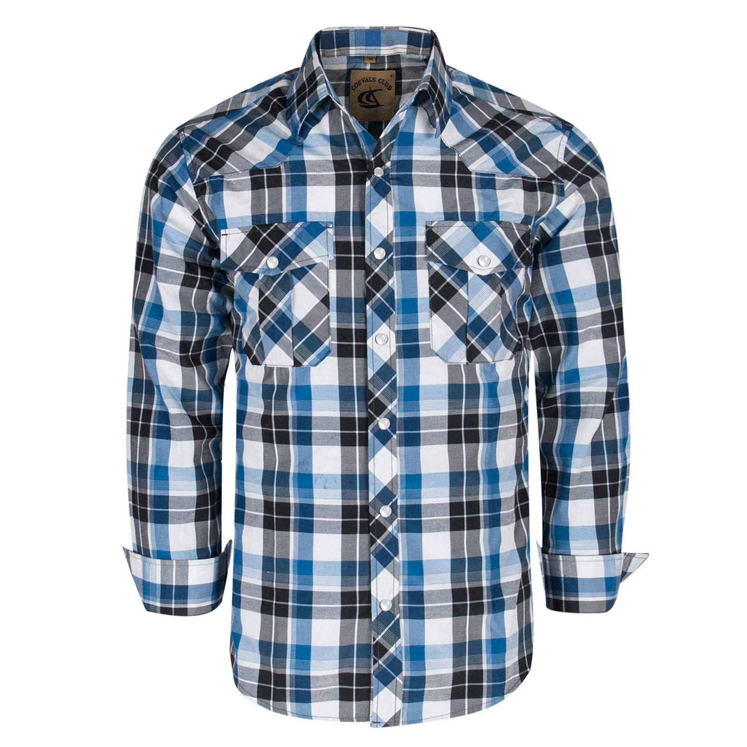 COEVALS CLUB Men's Western Cowboy Long Sleeve Pearl Snap Casual Work Shirts