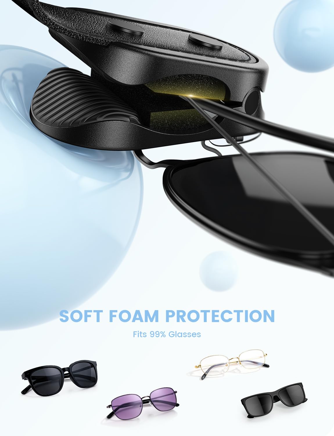 Lamicall Sunglasses Holder for Car Visor - [Auto-Lock] Car Glasses Holder with Soft Foam & Anti-Scratch Silicone, Leather Eyeglasses Clip for Different Size Eyeglasses, Car Visor Accessories - Black — view 5