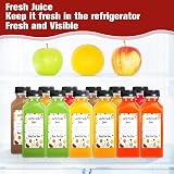 Leaflai Juice Bottles 12 Pack - 12oz Shot Bottles with Lids, Plastic Reusable Empty Bottle for Juice Milk Smoothie Drinking Fruit Stickers - 6
