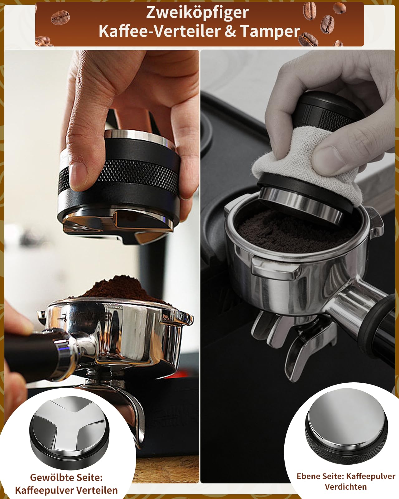 Akcesoria do sitka, 51 mm, dystrybutor kawy 51 mm, narzędzie do wyrównywania espresso, kompletny zestaw barista z narzędziem WDT, tamper, pierścieniem dozującym, krążkiem i szczotką do czyszczenia