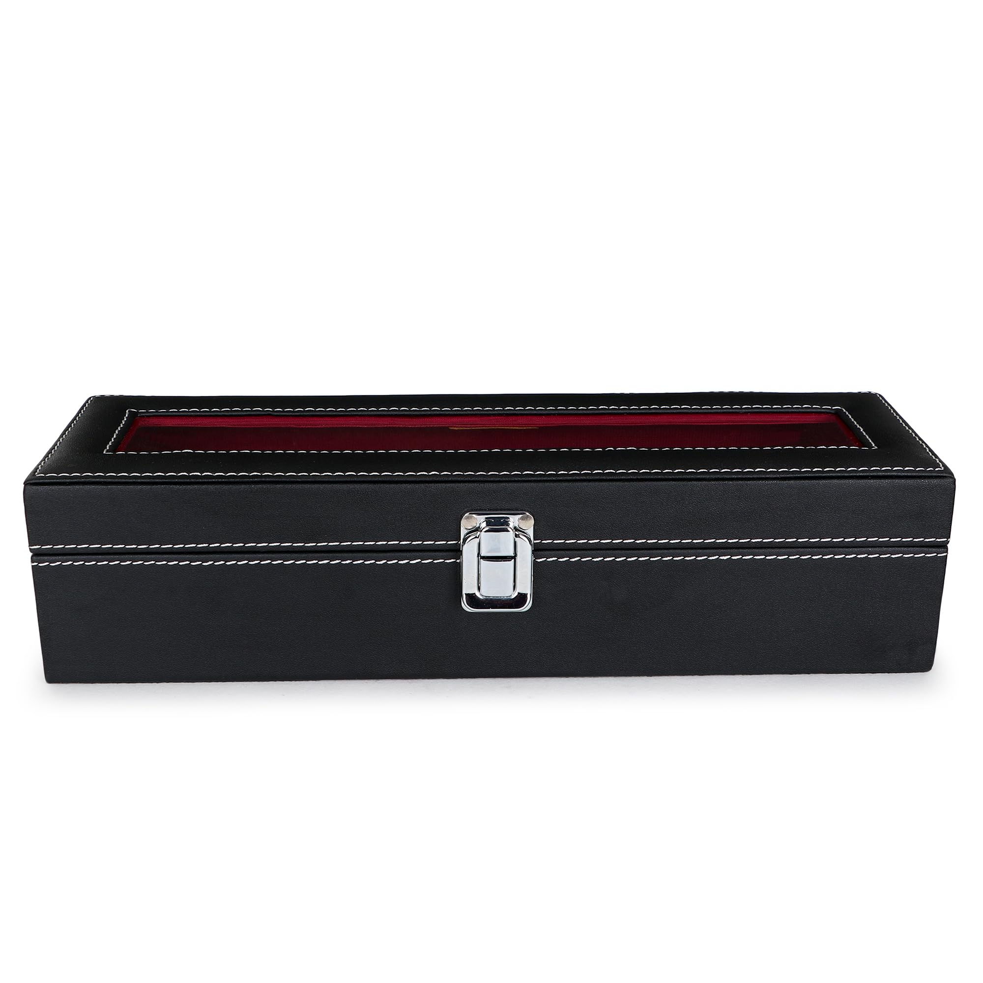 LEDO Watch Box Holder Organizer Case in 6 slots of Watches with Transparent Look Black & Cherry color Velvet 4