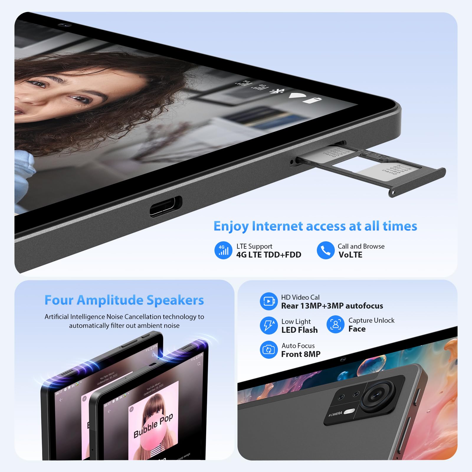 FASTWD Tablet Android 15-11 Pollici Tablet con 4G LTE e 5G WiFi,36GB RAM + 256GB ROM,5G WiFi,Octa Core,9580mAh,Foto AI 16MP+8MP,TÜV,GPS,Gemini AI,Tablets in Offerta con Widevine L1,Nero