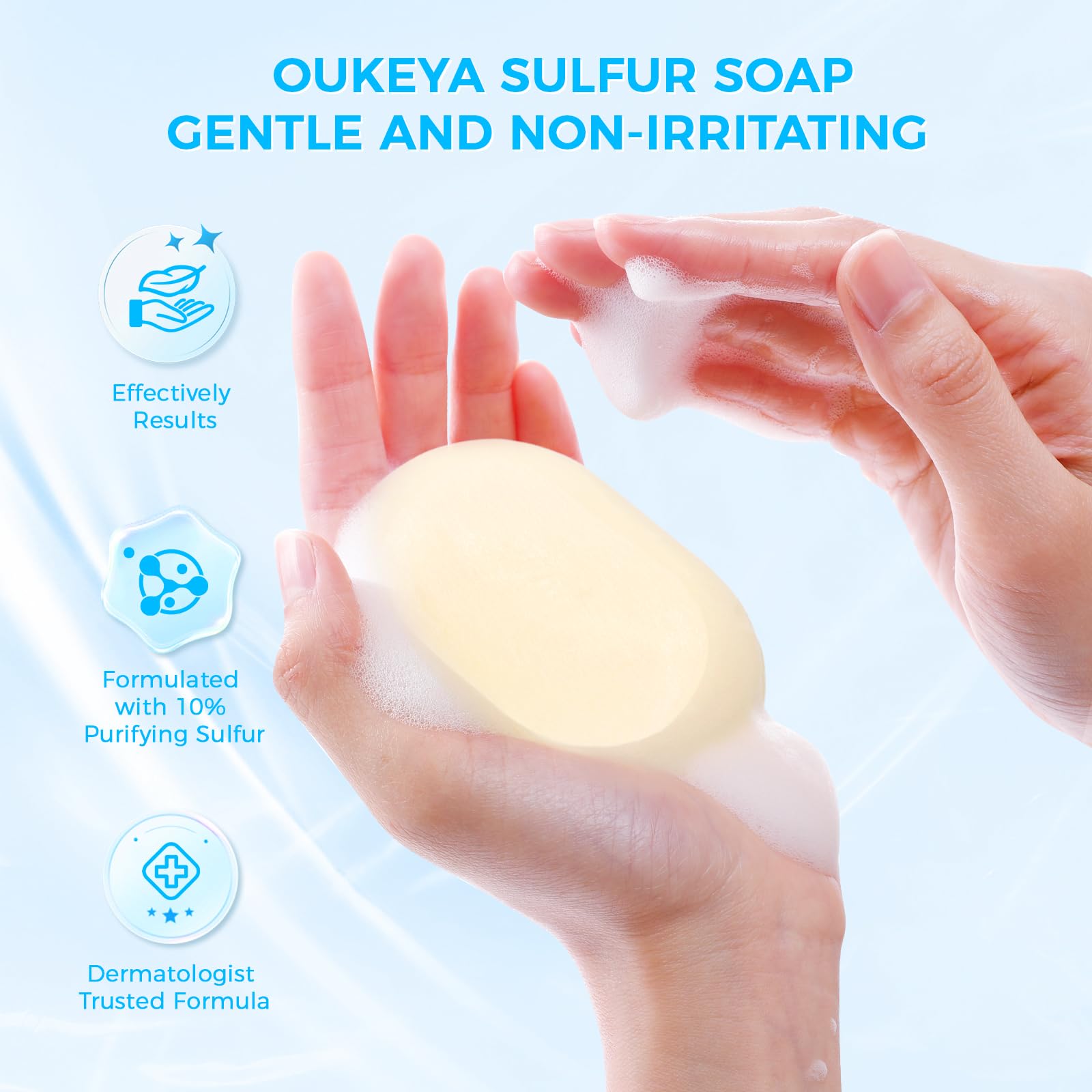 OUKEYA 10% Mydło Siarkowe, Mydło z Mlekiem Koziem, Kwas Salicylowy, Olejek Z Drzewa Herbacianego, Aloes, Antybakteryjne, Łagodzące, Głęboka Pielęgnacja, Naprawa Bariery Skórnej, 115g