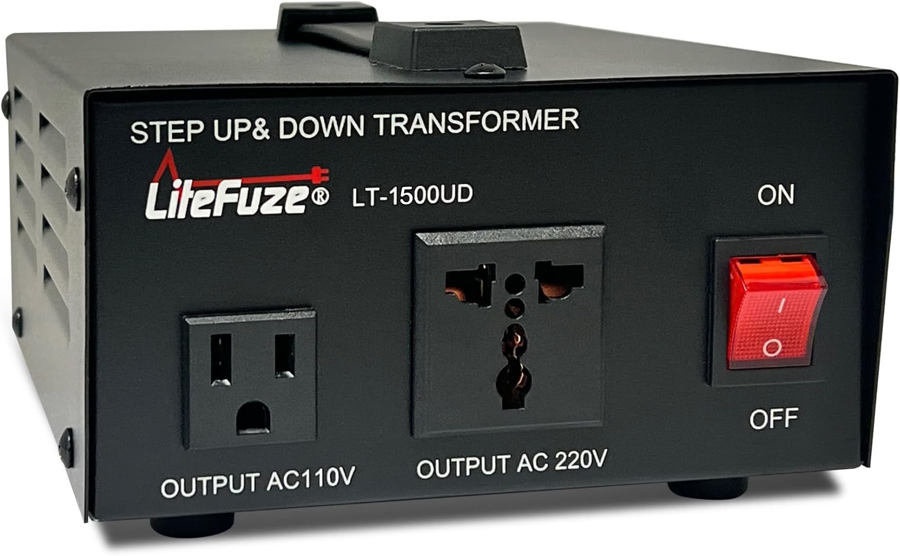 LiteFuze 1500 Watt Voltage Converter Transformer Step Up/Down - 110v to 220v / 220v to 110v Power Converter - Fully USA Grounded Cord - Universal Outlet Socket, 2x US Outlets - CE Certified