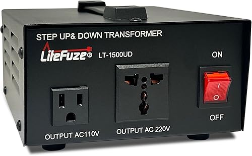 LiteFuze Transformador de voltaje de 1500 vatios elevador hacia arribaabajo - Convertidor de potencia de 110 V a 220 V220 V a 110 V - Cable