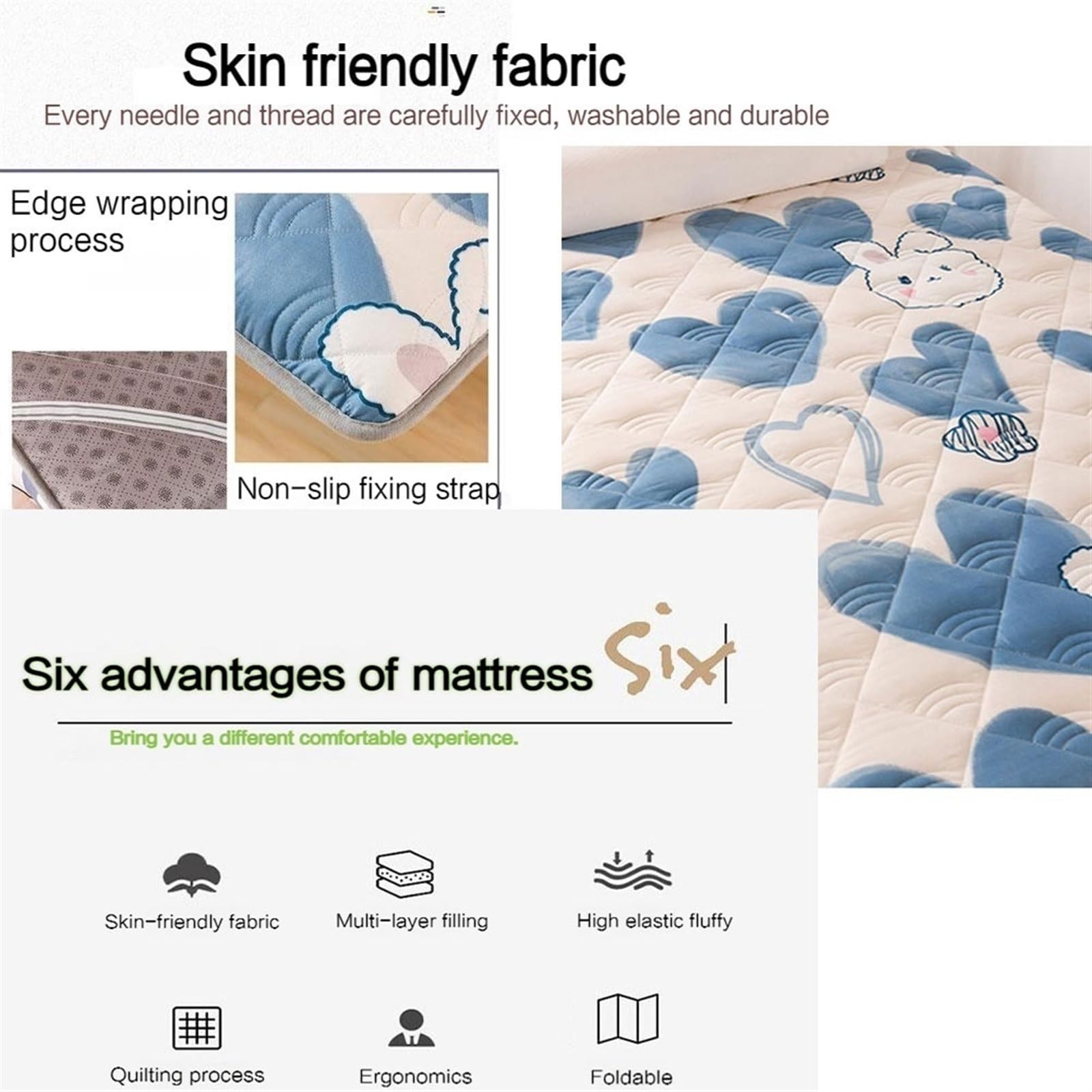 Matelas Souple Pliant Doux pour la Peau de Style Japonais Matelas Simple Double Pliable Matelas de dortoir étudiant Matelas épaissi Doux (Color : D, Size : 90x190cm)