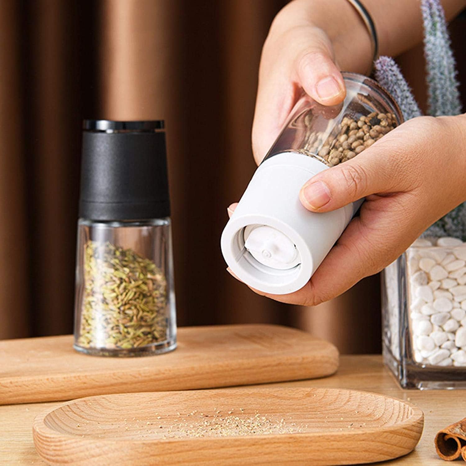 Salt and Pepper Grinder,Pepper Grinder Salt or Pepper Grinder 1pk - Creative Manual Salt Pepper Spice Mill Grinder Seasoning Storage Bottle can Jar Kitchen Tool Accessory Pepper Mill (Color : White) (