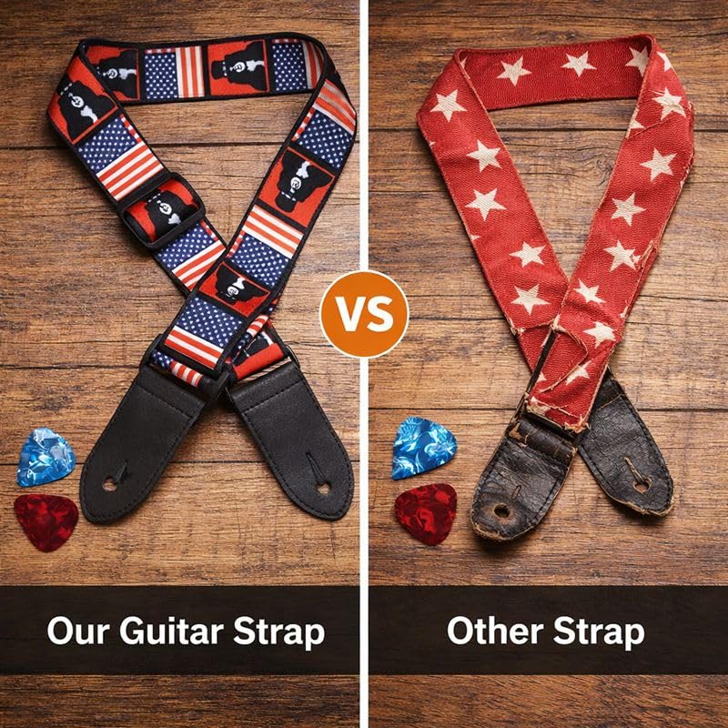 Image of MOCKING BIRD Guitar Belt with guitar wall mount hanger Adjustable Buckle Guitar strap for acoustic Guitar Electric Guitar bass Guitar Hanger with Colourful Plectrum picks