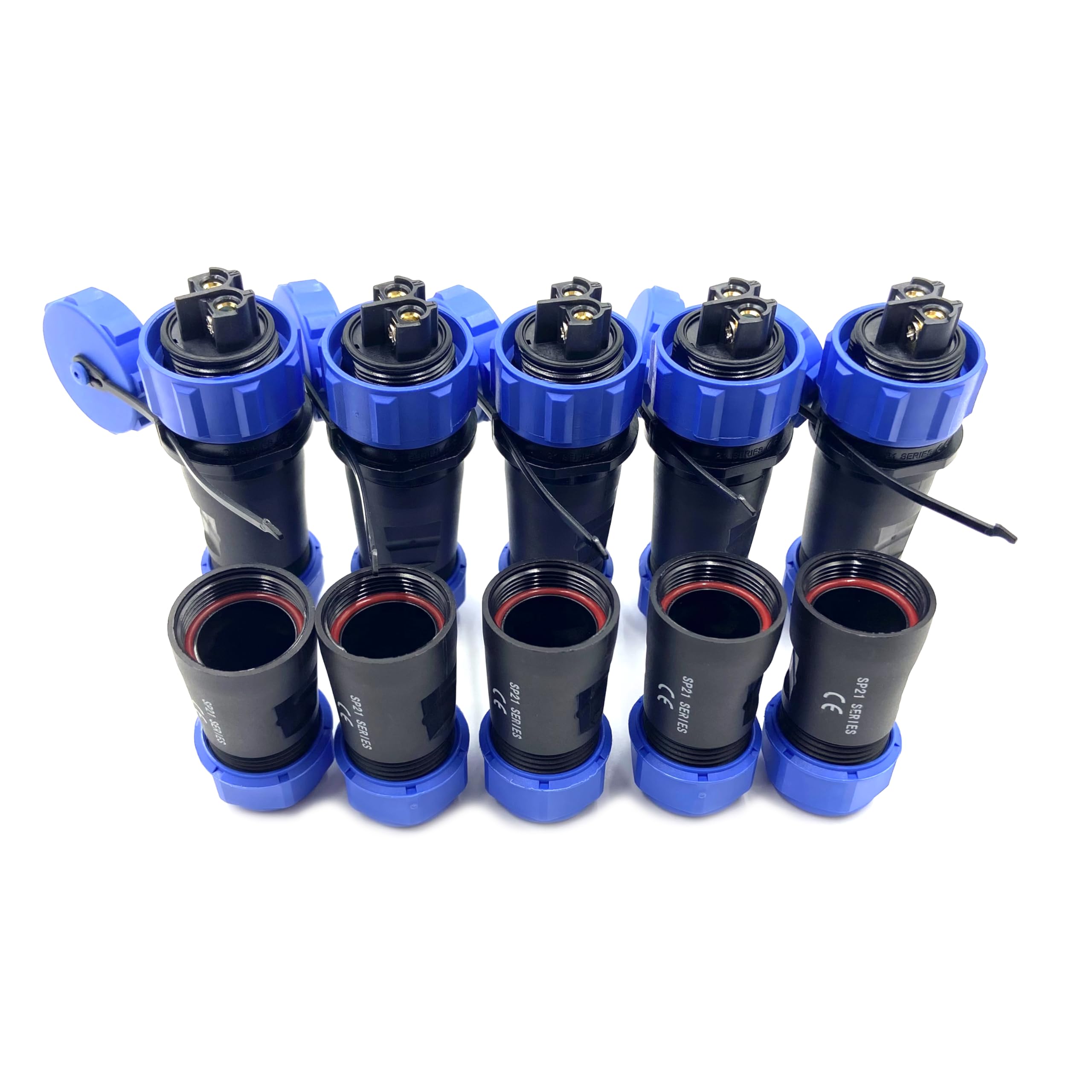 5 conectores de aviación SP21 de 2 pines, IP68 de 2 pines, sin soldadura, conector de aviación impermeable para lámparas exteriores, utiliza 500 V 30 A (cable de 12 AWG engarzado)