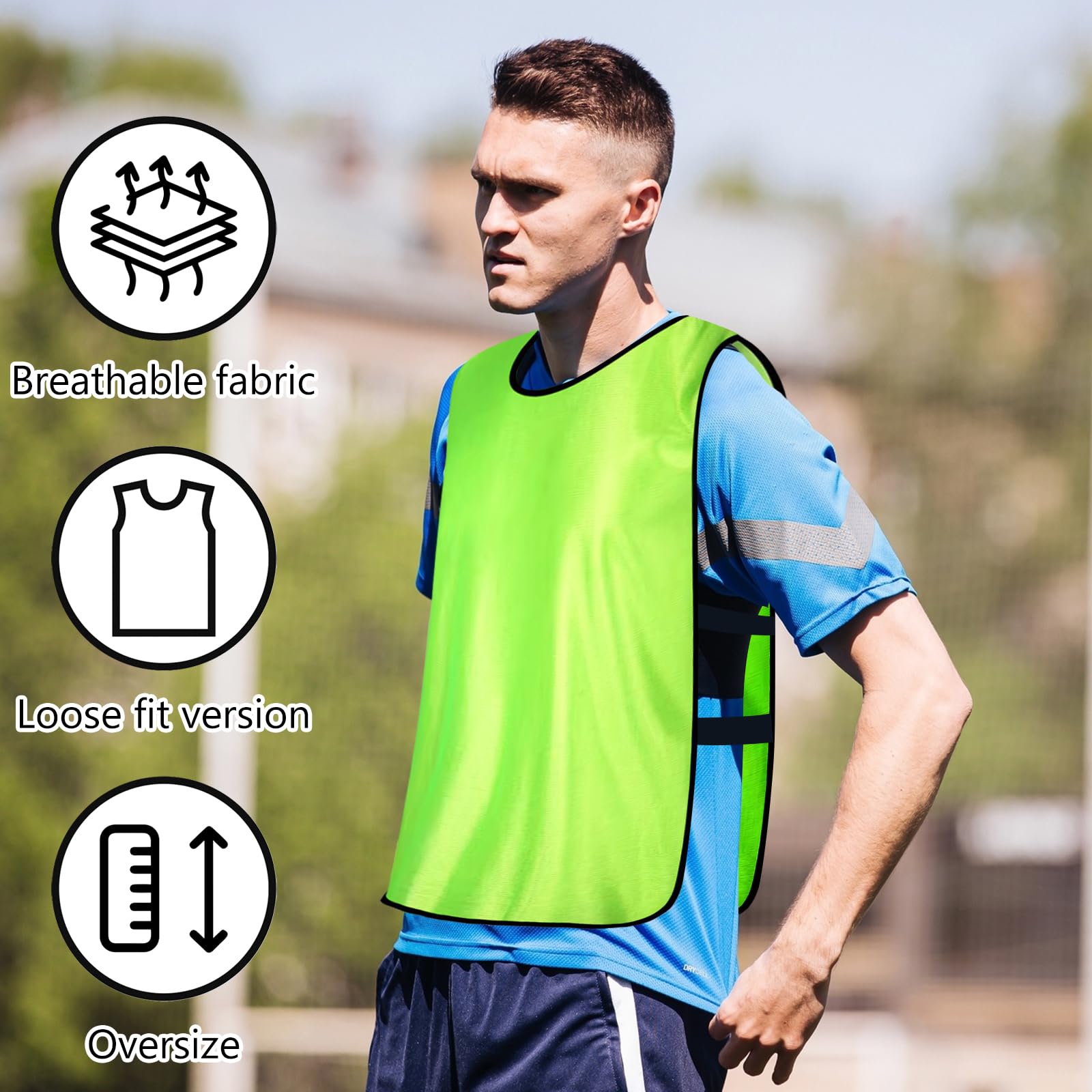 PORFOYO Calcio, 12 Pezzi Casacche, Pettorina, Riutilizzabile, Bavaglini, Gilet Da Allenamento, Formazione (Verde, Allenamento)