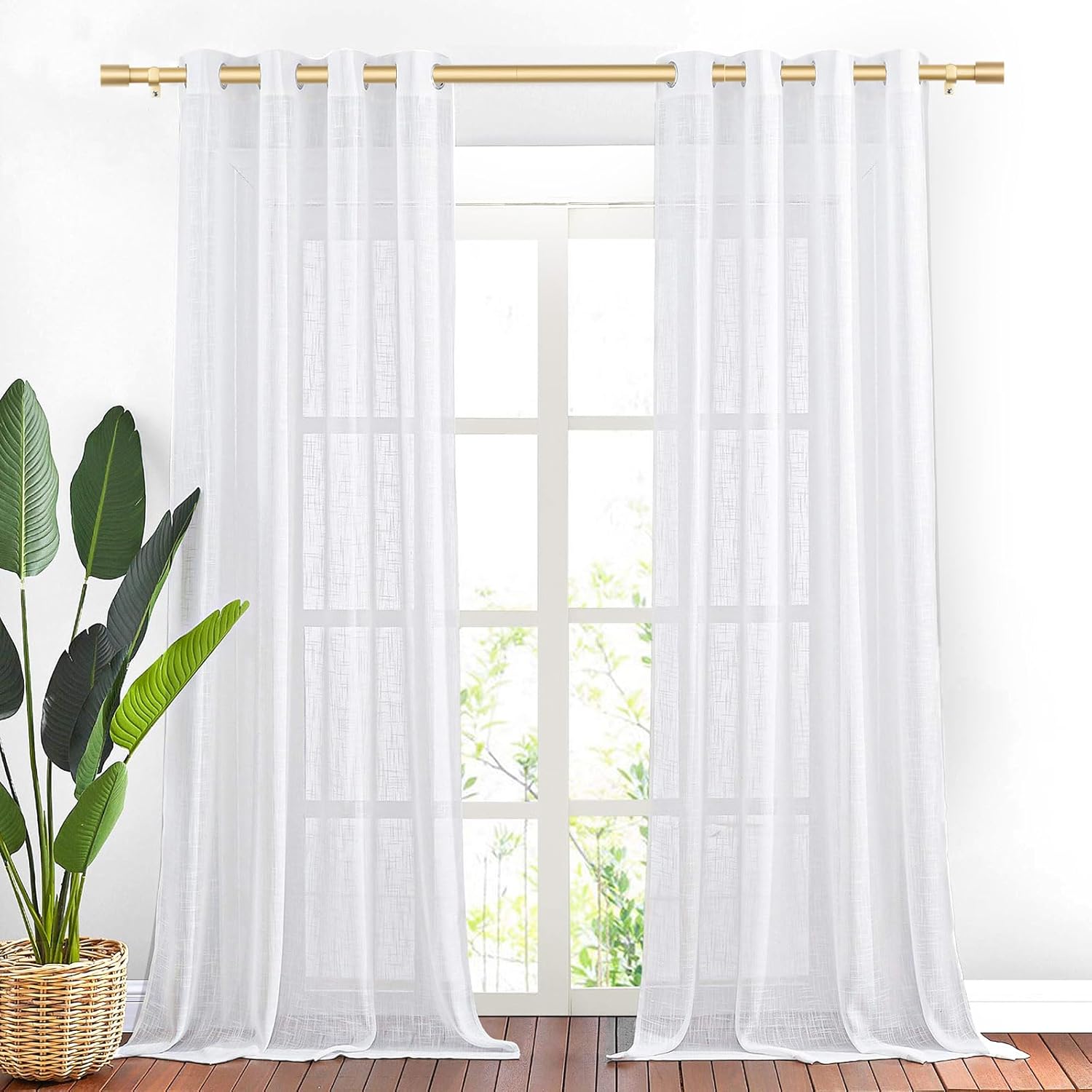 TONIAL Curtain Rods 2 pack, Telescoping Splicing 3/4 Drapery Rod 32 to 86 Inch(2.6 to 7.2 ft), Decorative Single Curtain Rods for Windows with Modern Cap Finial, Antique Gold Gold 48-84"(2 pack)