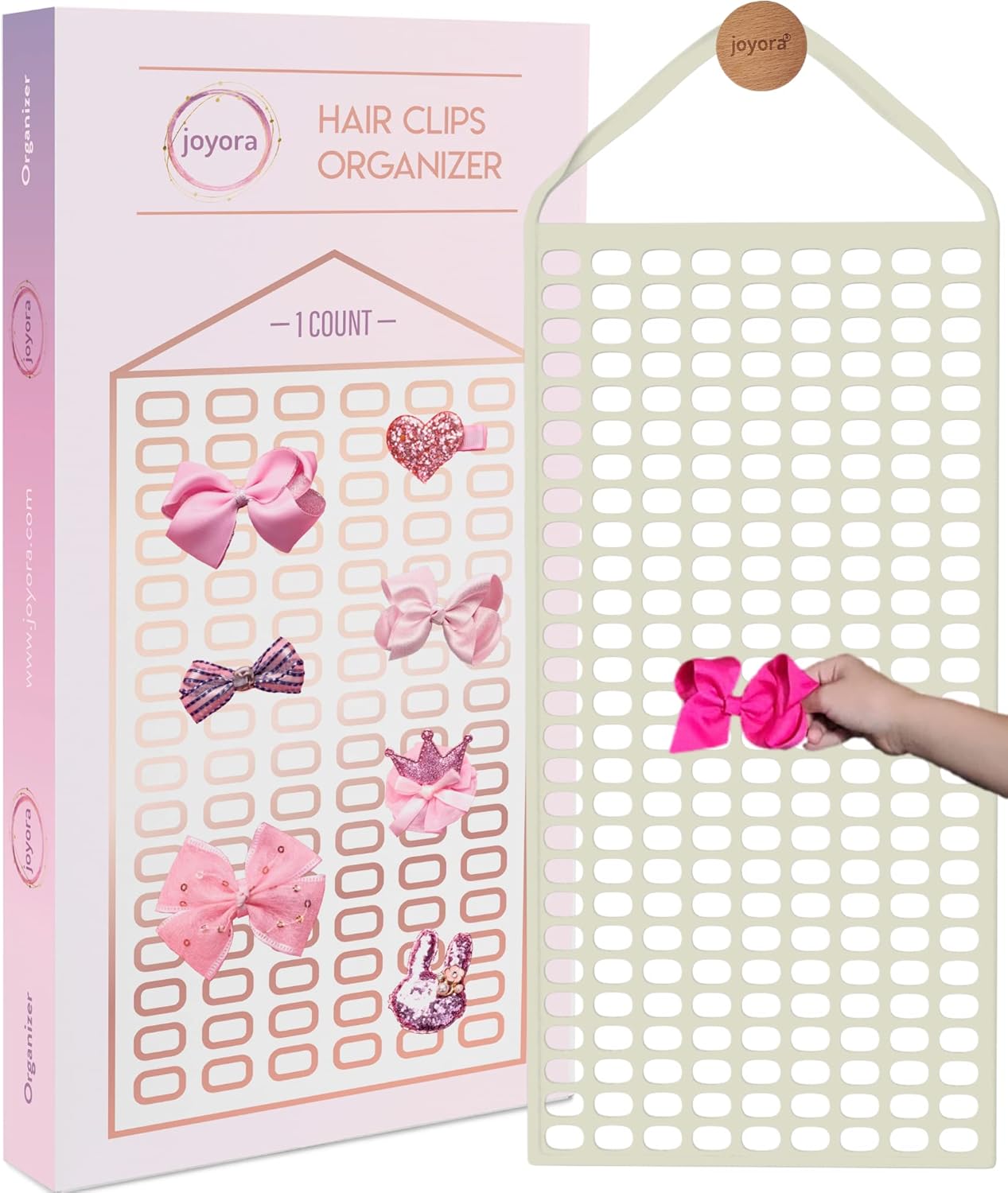 Hair Bow Holder, Organizer, Stylish Babies and Girls Hair Bows Hanger Instantly Organizes 125 Accessories Perfect Sized Ports for Bows, Headbands, Clips, Declutter Room, Enhance Style