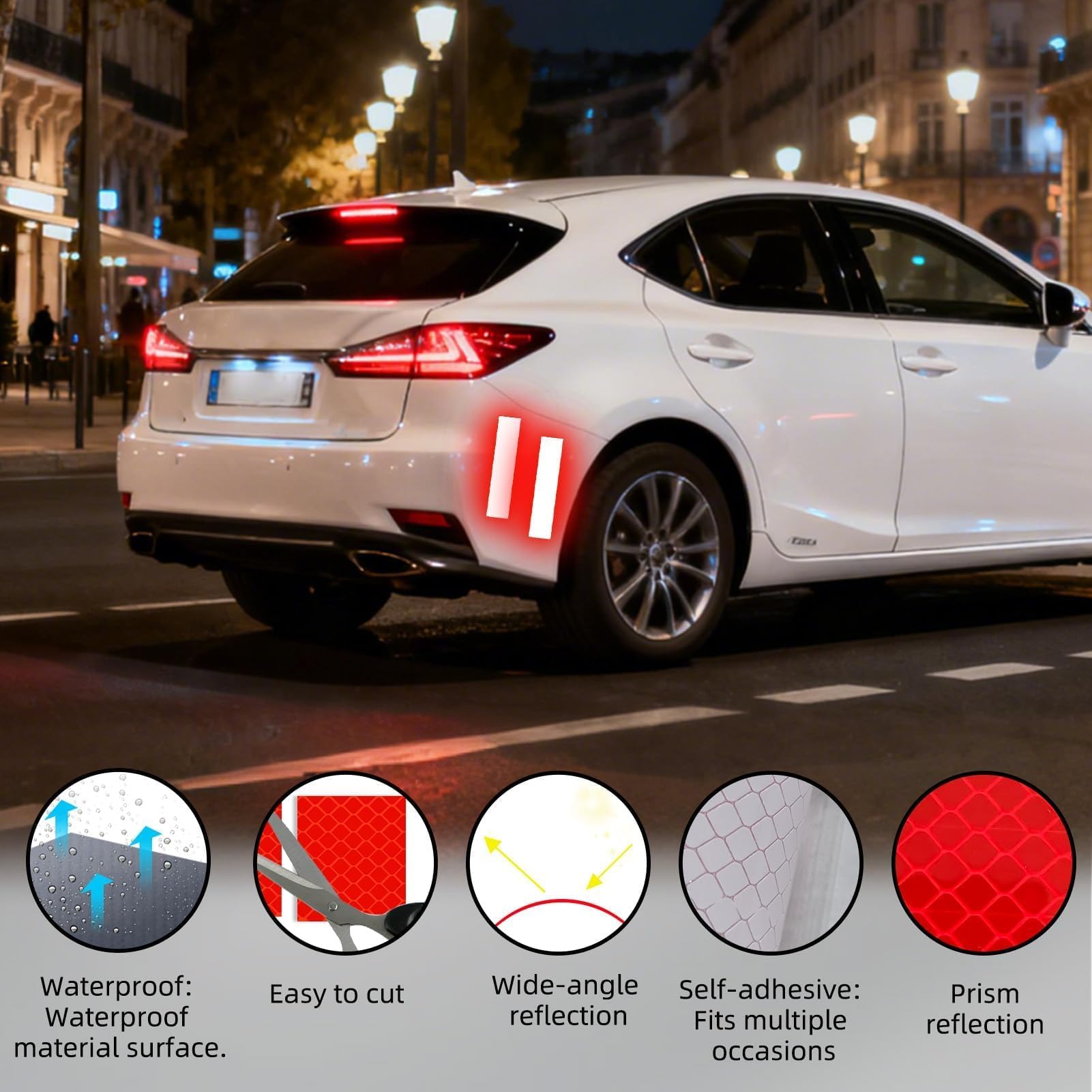 10PCS Reflective Stickers, 15 X 3 cm Diamond Grade Warning Reflective Stickers High Visibility Nighttime Safety Waterproof Self-Adhesive Decals for Motorcycle Vehicle Car Bike Helmet Hard Hat — view 3