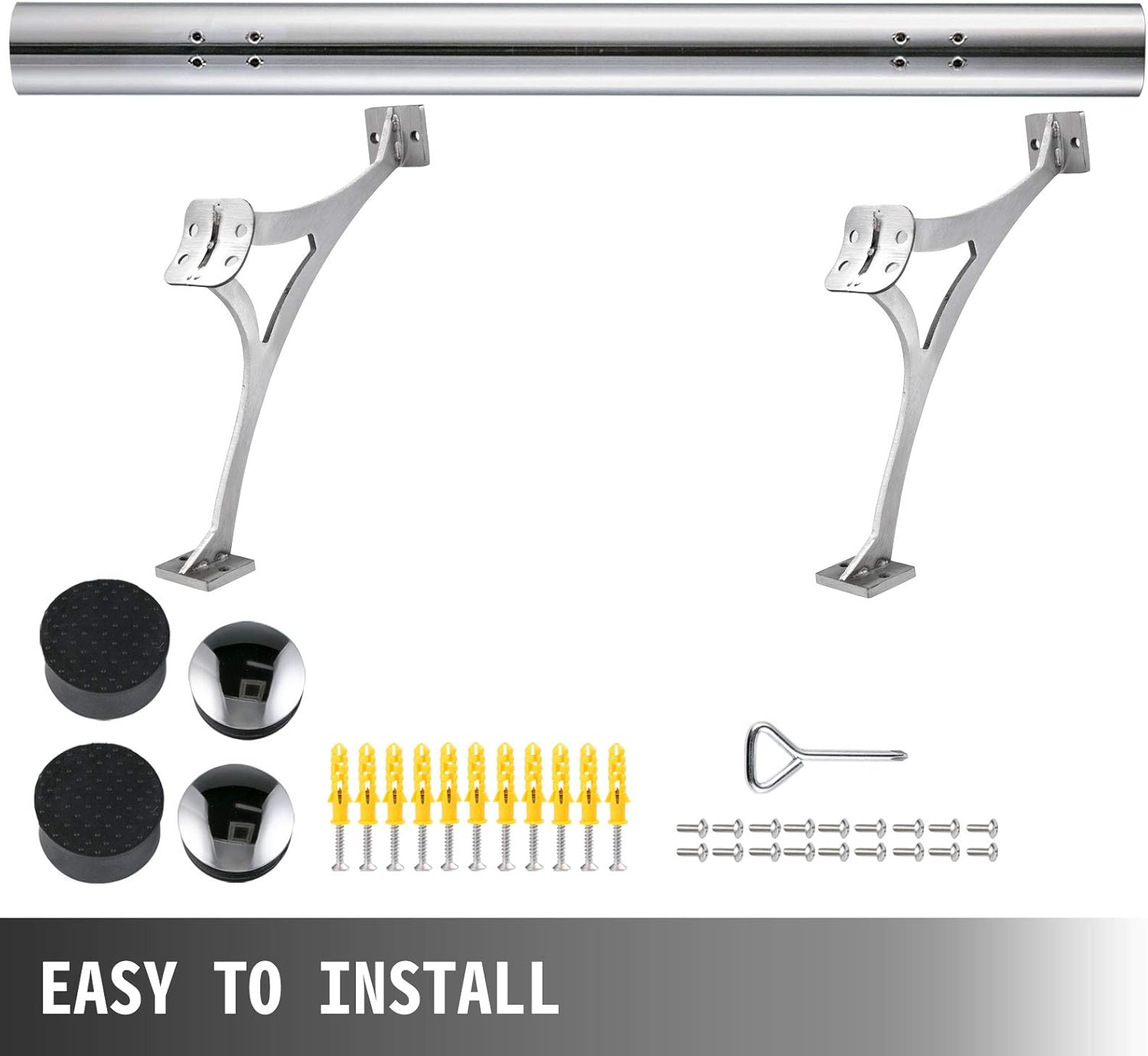 Buу 2 gеt 3 VBENLEM 4FT Length Bar Foot Rail Kit，2''OD Solid Mount Brushed Stainless Steel Rail Tubing Kit, for Floor &Wall,Bar Foot Rest with 2 Combination Brackets &2 Flat End Caps