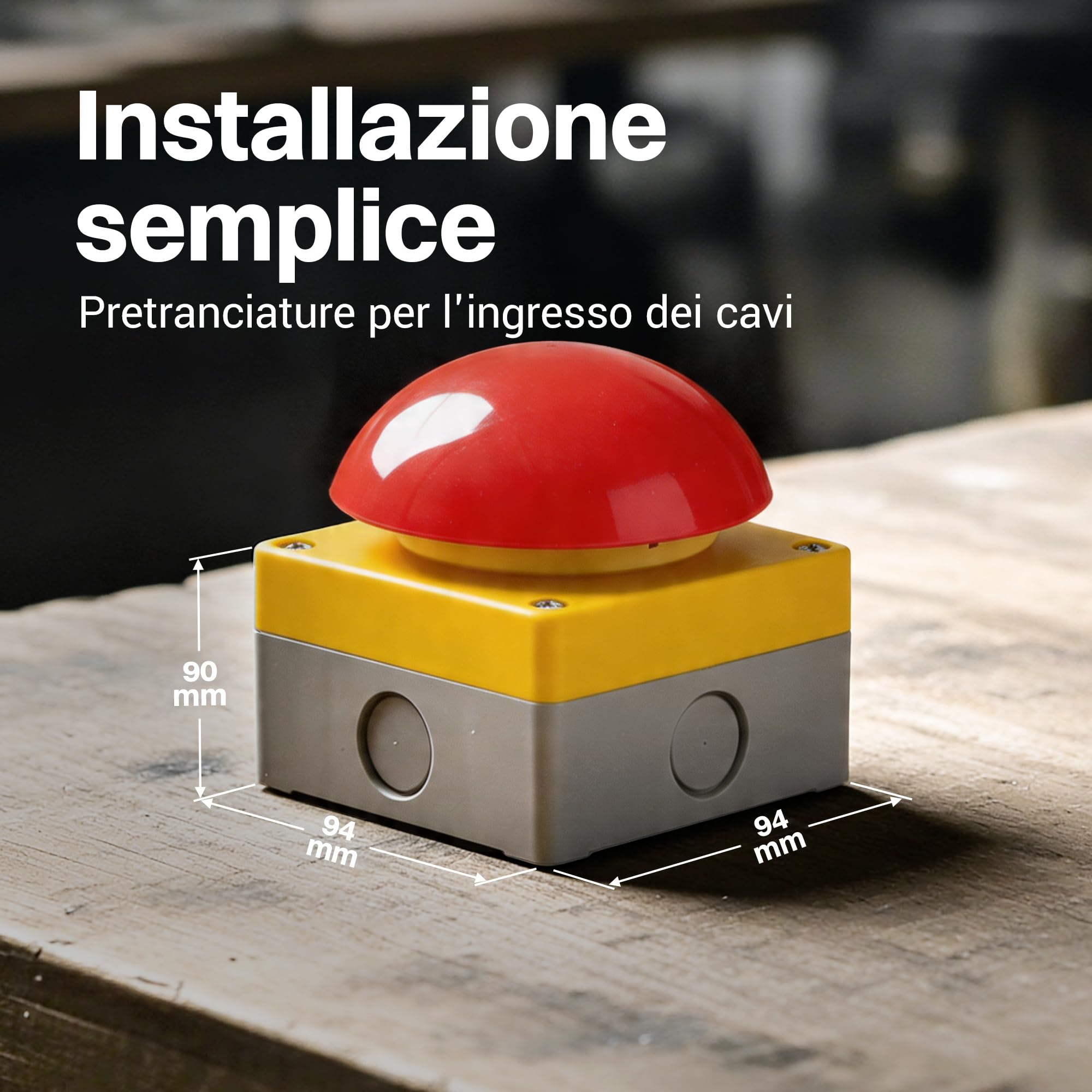 Pulsante manuale grezzo a fungo a pedale Interruttore Arresto di emergenza Cicalino apriporta 1NO+1NC Apertura positiva Rosso/giallo Funzione di bloccaggio IP65