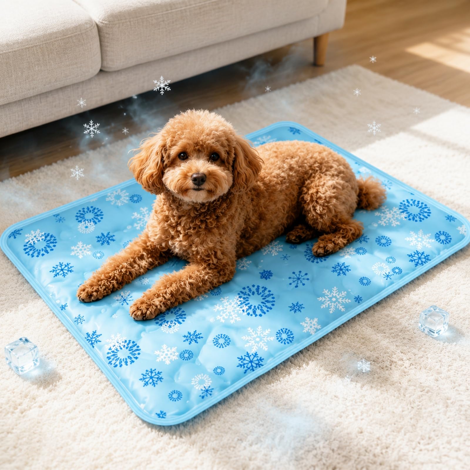 Topzywlc Dog Cooling Mat, Durable Non-toxic Gel Self Cooling Mat for Dogs & Cats, Scratch-Resistant and Bite-Resistant Pet Cool Mat, Summer Thickened Washable Pet Sleeping Mat (Sky Blue, L)