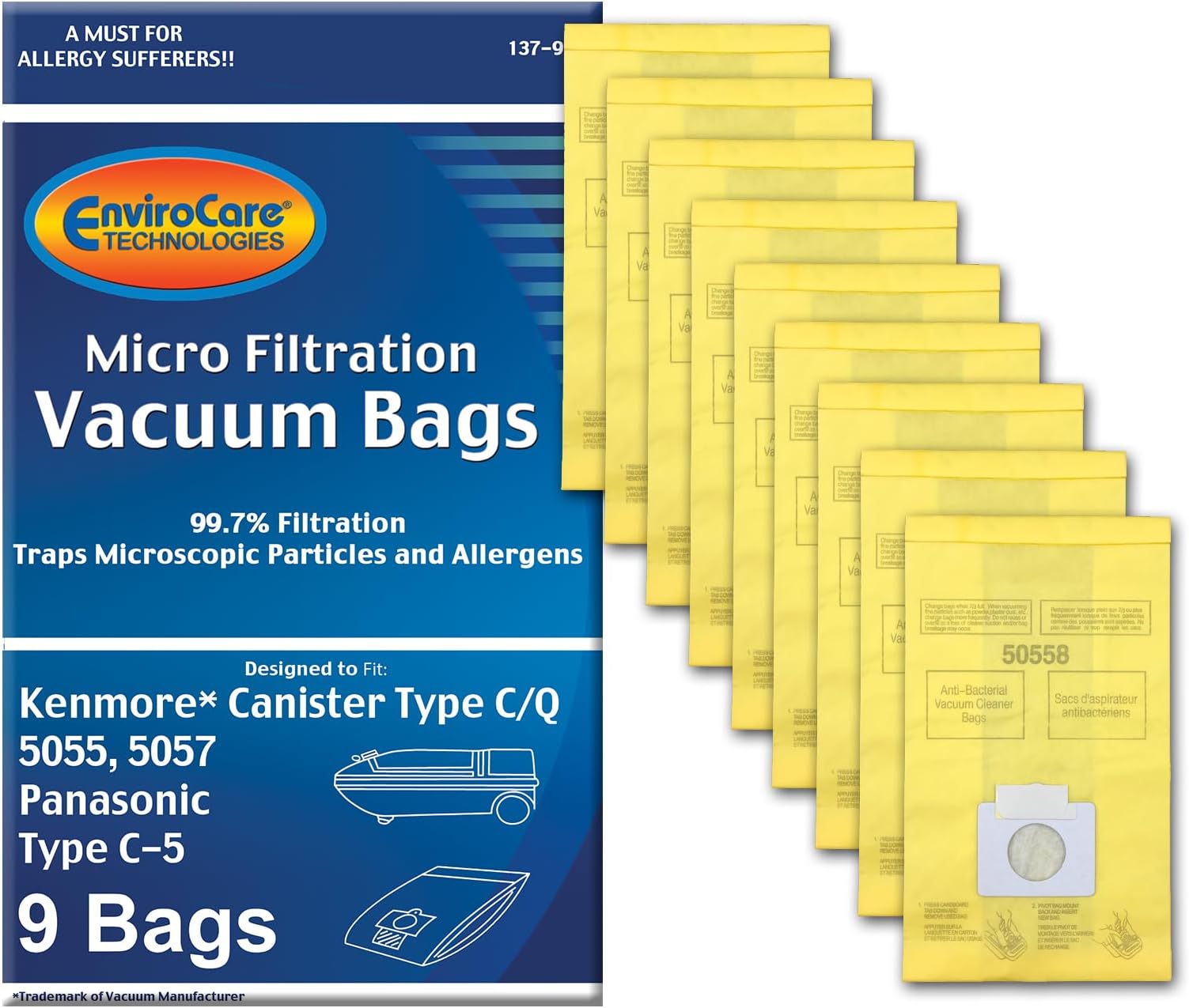 EnviroCare Kenmore Mircrofiltration Canister Vacuum Bags, Multicolor, C-5 (9 Bags)