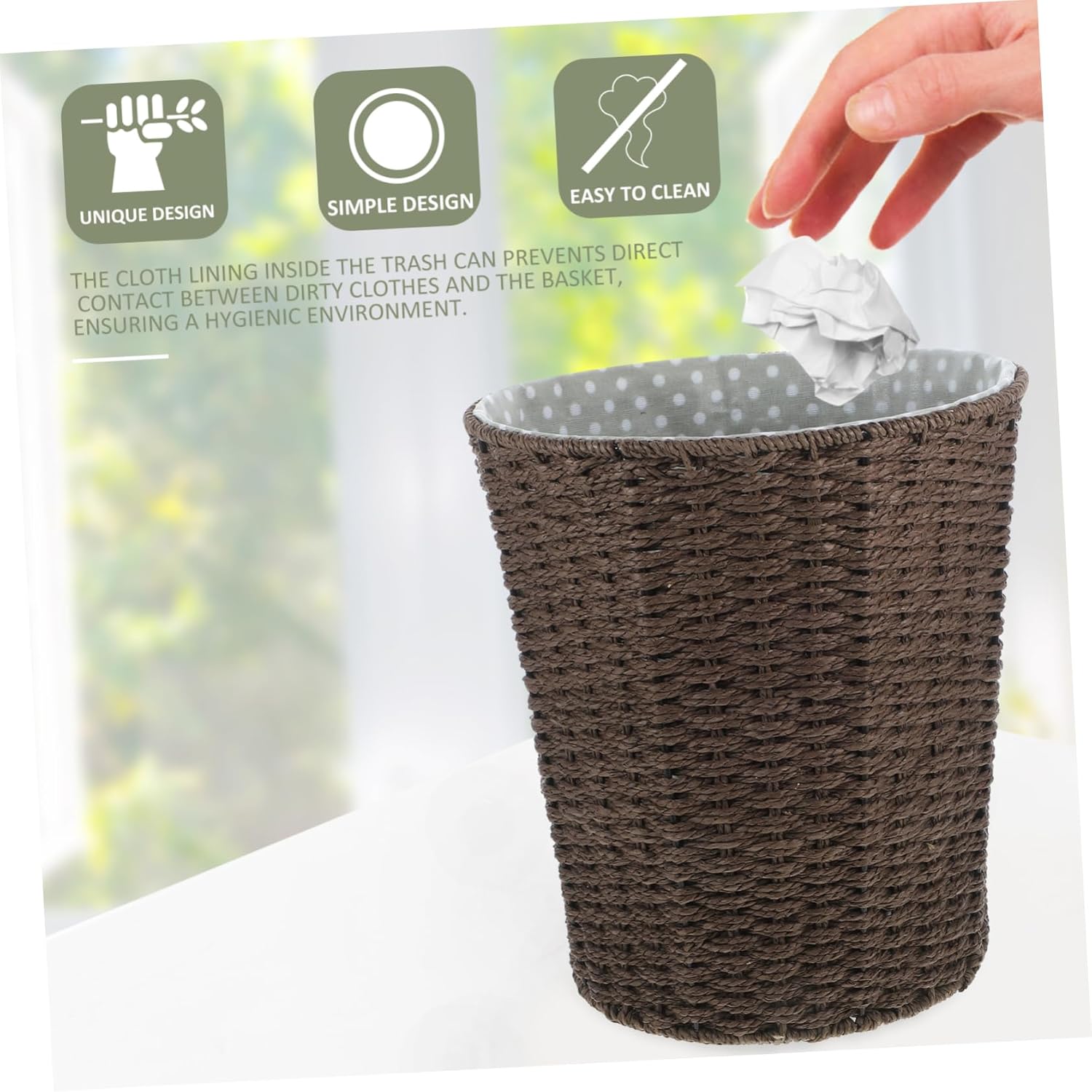 Woven Laundry Basket with Cloth Liner Large Capacity Rustic Storage Bin for Home Organization Flax and Rope Trash Can for Bedroom Bathroom Sundries Storage