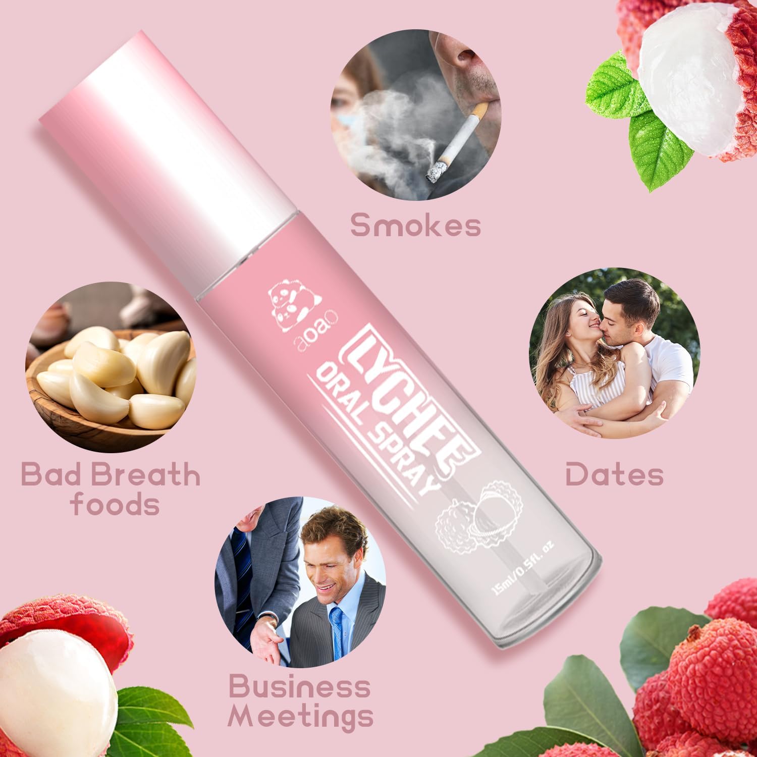 Oral Spray for Bad Breath and Dry Mouth, Mouth Spray Breath Fresheners, Sugar-Free, Fights Bad Breath for Adults, Portable Long Lasting, Dry Mouth Spray, 15ml/0.51oz-Lychee