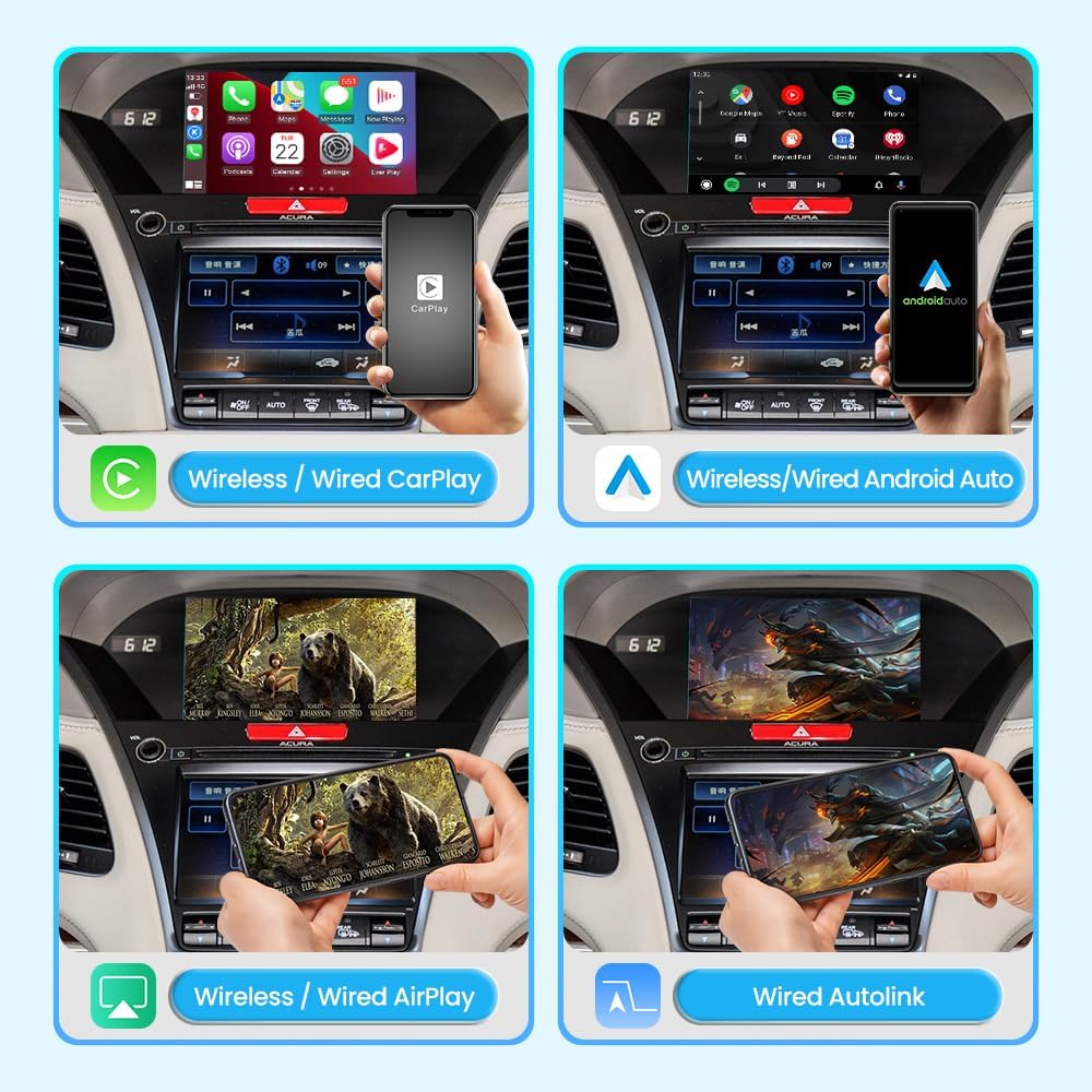 Wireless CarPlay Retrofit kit for Acura RLX ILX MDX RDX TLX Wireless CarPlay & Android Auto Module Accessories, Support Mirror Link, Camera