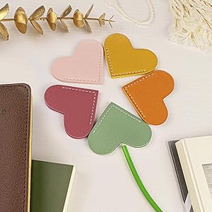 12 Pcs Leather Heart Bookmarks - Handmade Cute Page Book Marks for Reading Women & Book Lovers, Valentines Day Gifts, Teacher & Student Book Accessories for School Office Home Supplies (6 Colors)
