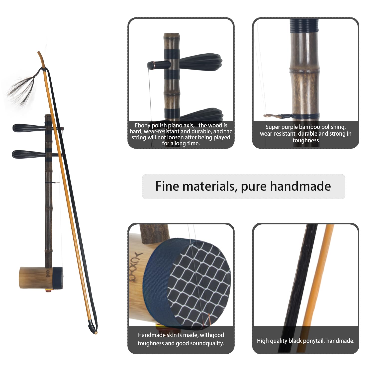 Xipi – Jinghu Superior Zizhu Jinghu handgefertigter professioneller Jingju Erhu lila Bambus Peking Oper Violine Ebenholz Achse geeignet für Anfänger Erwachsene Darsteller