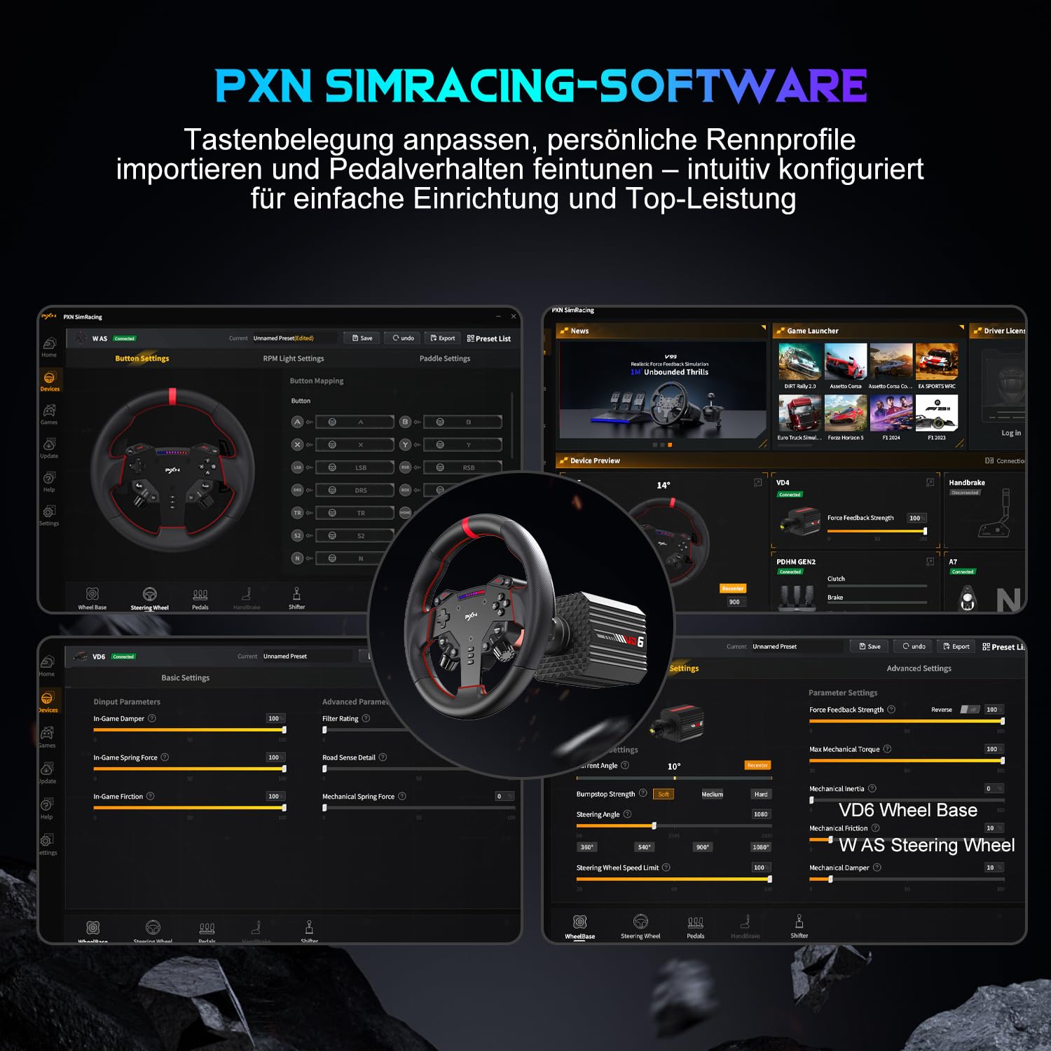 PXN VD6 Gaming Lenkrad Bundle – Direct-Drive-Rennlenkrad-Set mit 6 Nm Servomotor-Basis, W AS Gaming-Lenkrad (28 cm), PD HM 2-Pedal und Tischklemme – Sim-Racing-Set für PC