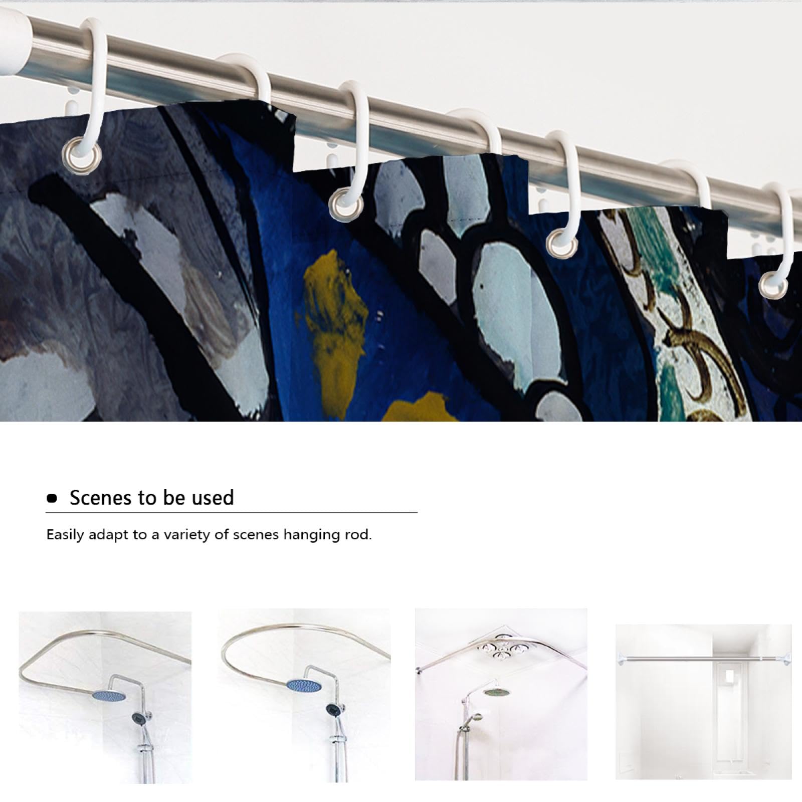 moderno tende Da Doccia Astratta Fantasia Espressionismo Arte Tessuto Poliestere Arredo Bagno Set con 12 ganci, blu 200x220cm