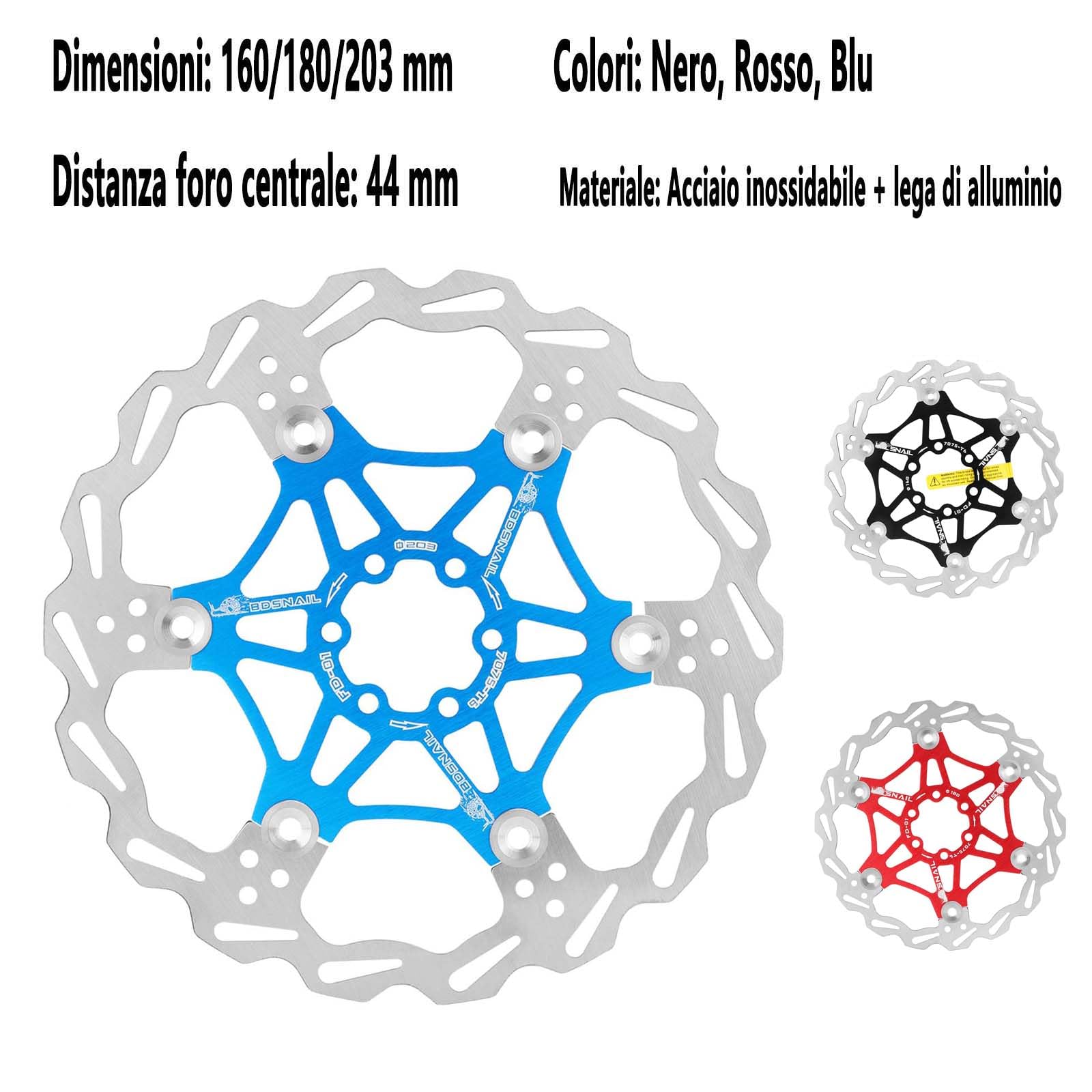 Rotore del freno a disco flottante per bicicletta da 180 mm, adatto per bici da strada, mountain bike, BMX, MTB(NA Blu)