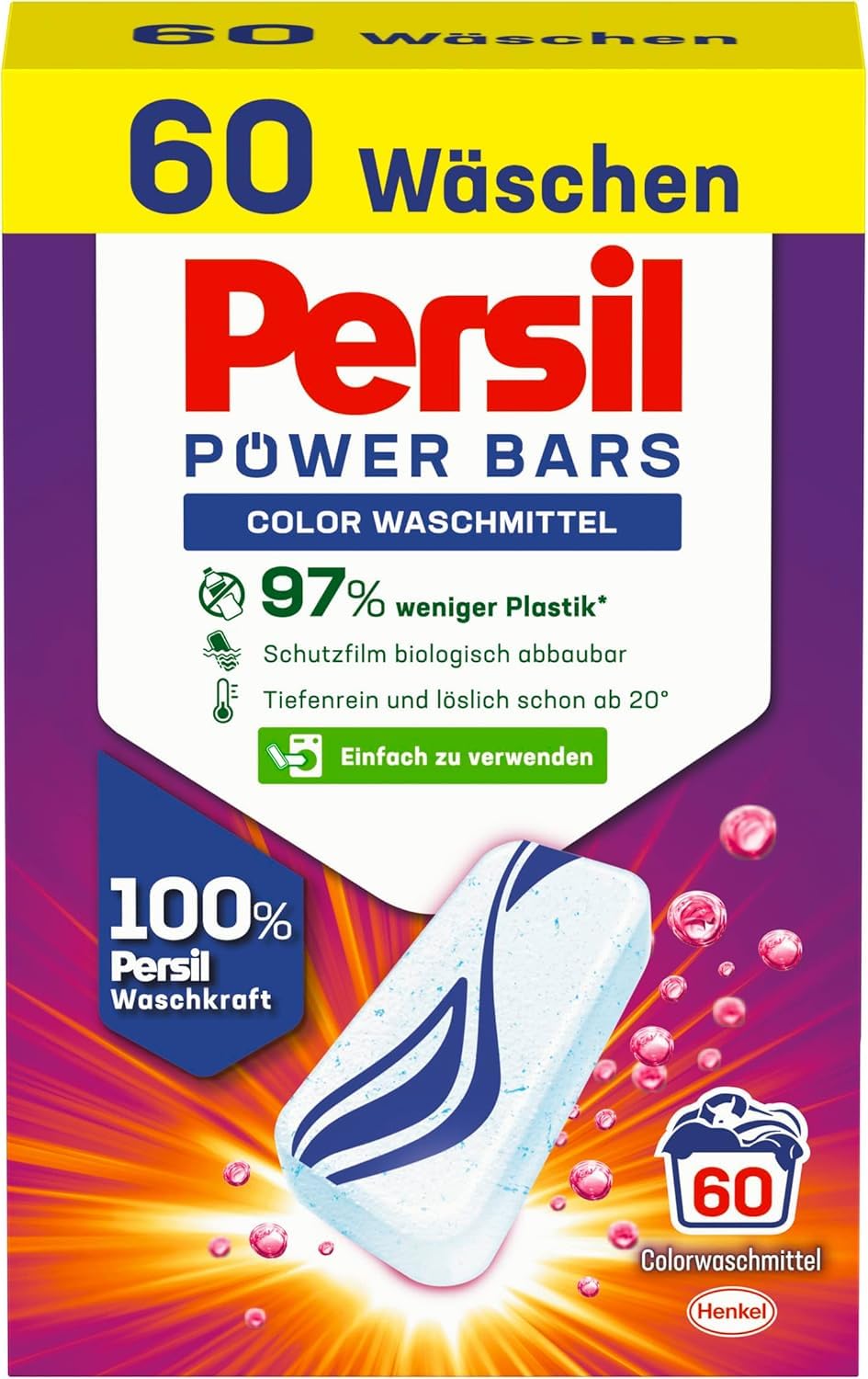 Persil Power Bars Color Waschmittel 180 Waschladungen, vordosiertes Vollwaschmittel in nachhaltiger Verpackung, für hygienisch reine Wäsche bereits ab 20° C
