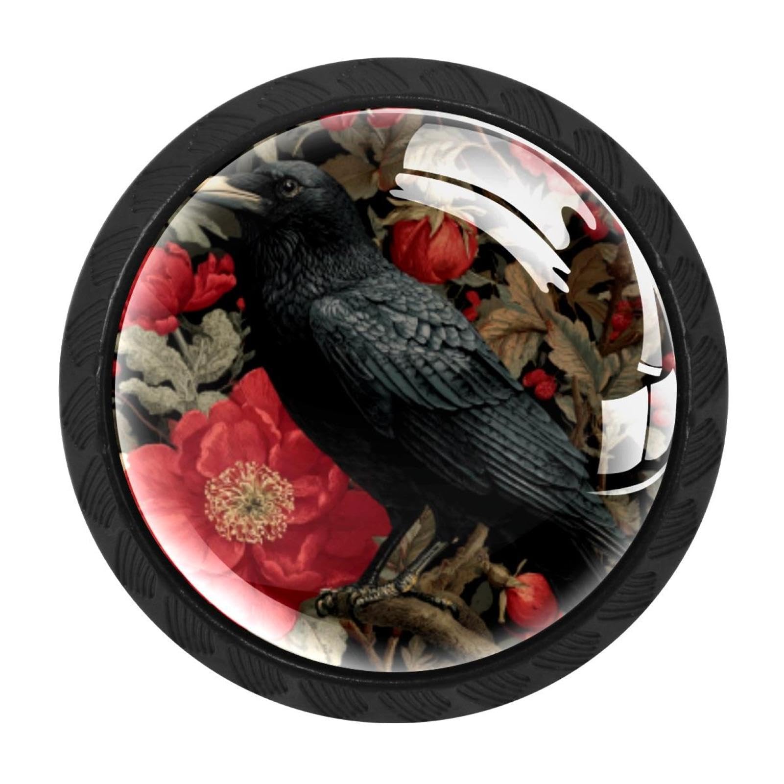 CHENZZZZ Crow Vintage Florals (1) Drawer Knobs Pull Handle Crystal Glass Circle Shape Cabinet Drawer Pulls Cupboard Knobs with Screws for Kitchen Cupboard Dresser Wardrobe etc