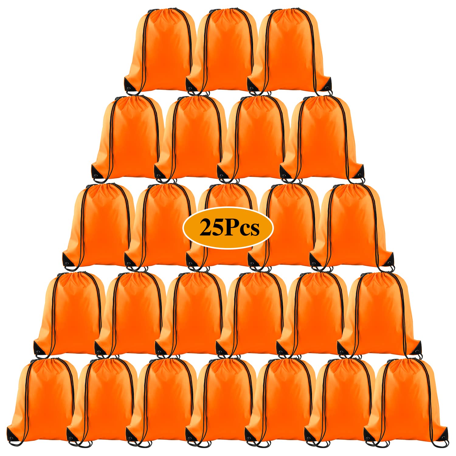 PLULON 25 Pcs Orange Drawstring Backpack Bags Bulk String Backpack Cinch Sack Pull Sport Gym Backpack Bags for Yoga Traveling Outdoor Sports