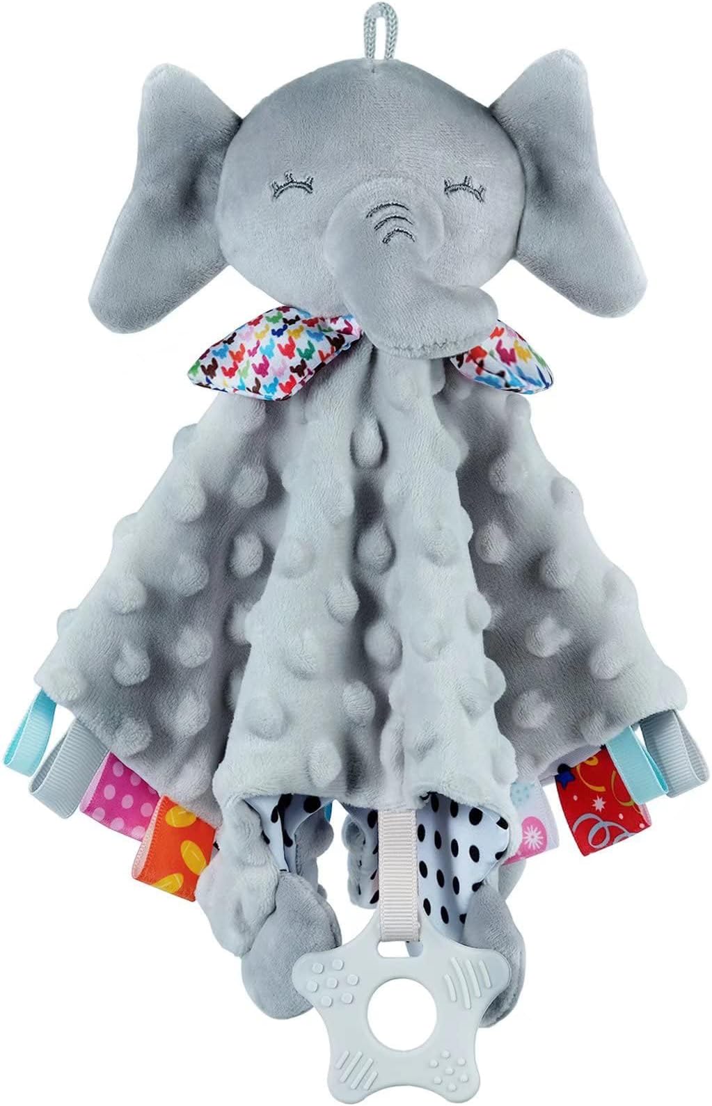 AzoneeBaby Security Blanket With Tags, Teether Elephant Soft Blanket for Boys and Girls, Newborn Snuggle Lovey, Dotted Soothing