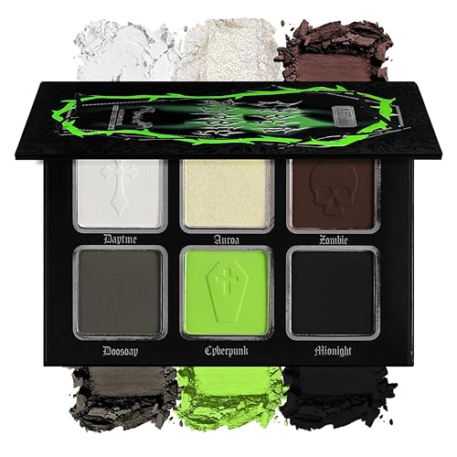 Green Brown Eyeshadow Palette, Highly Pigmented Bright Lime Green Black White Grey Goth Makeup Palette, Blendable Matte Shimmer Smoky Grunge Eyeshadow Pallet for Halloween Zombie Witch Monster, Vegan - #02 Cyber Zombie