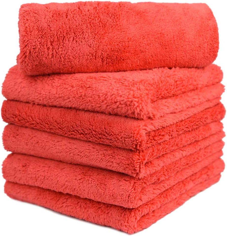 Microfiber Car Wash Drying Towels Professional Grade Premium Microfiber Towels for Car Wash Drying 450GSM 16 in.x 16 in. Pack of 6 (6 Pack, Red)