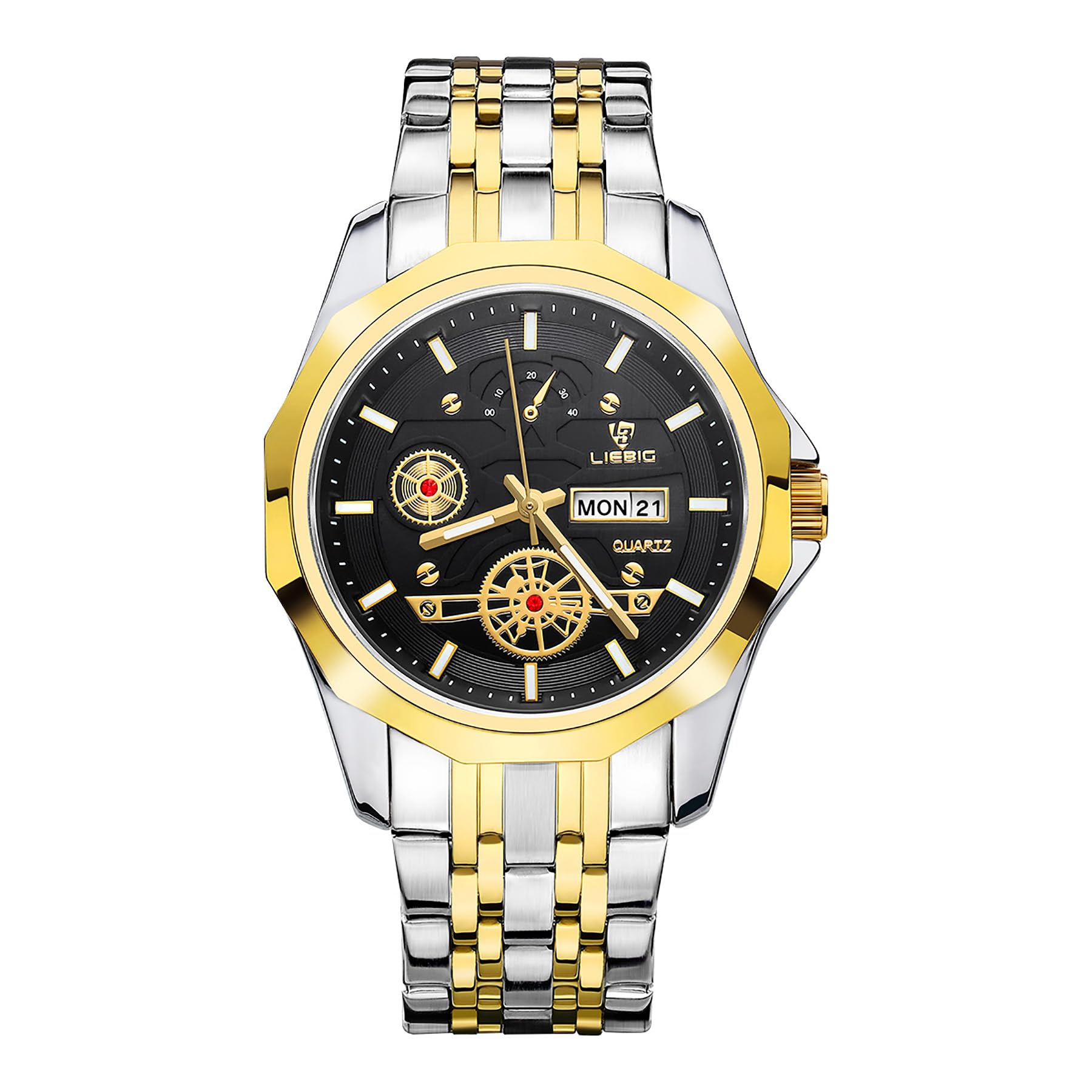 Men's Quartz Watch Hollow Carved Dial, Classic Business Watch with Stainless Steel Strap, Waterproof Luxury Diamond Wrist Watches with Date