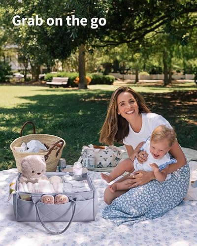 Miniatura 7 de CEI-CEI Organizador de pañales para bebé, cesta de almacenamiento grande con asas para artículos esenciales para recién nacidos, organizador de