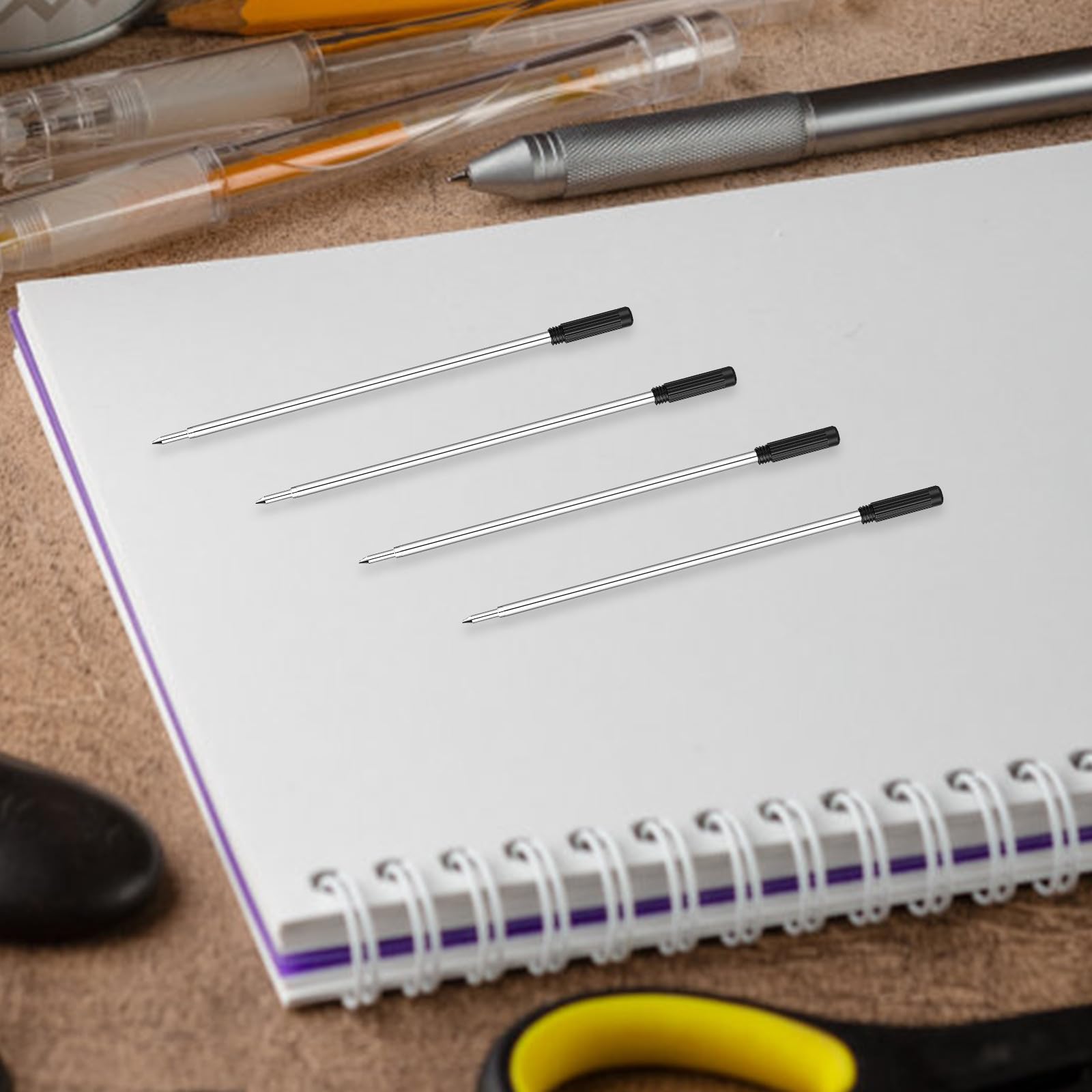 MAGICLULU 200 recambios de bolígrafo - Recambios de tinta negra reemplazables - Núcleo metálico de 1,0 mm, punta mediana - Compatible con bolígrafos Cross para una escritura